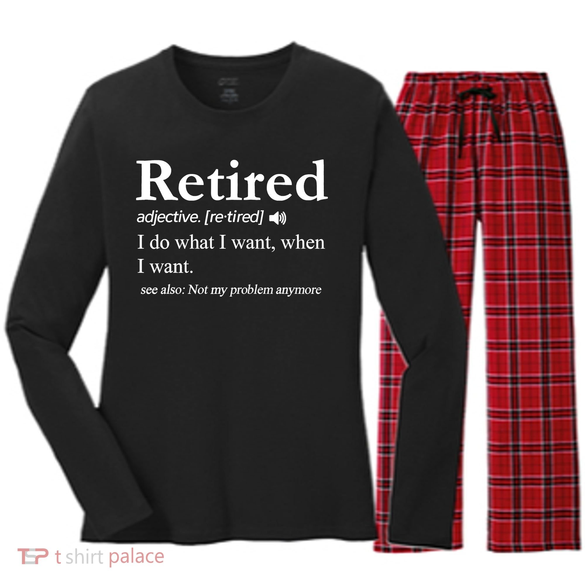 Retired Definition Funny Retirement Gag Gift Women's Long Sleeve Flannel Pajama Set 