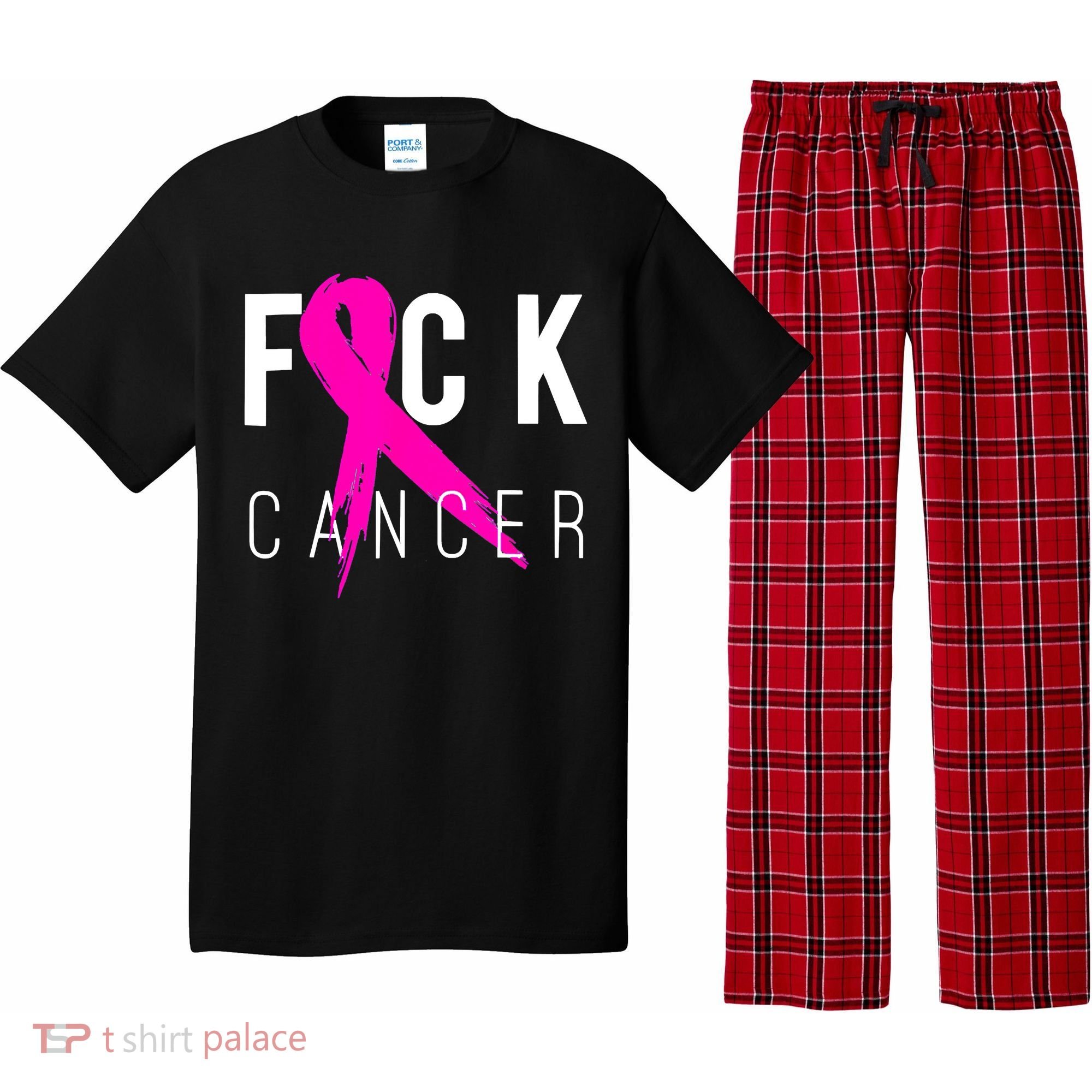 Retro Distressed Fuck Cancer Breast Cancer Awareness Pajama Set