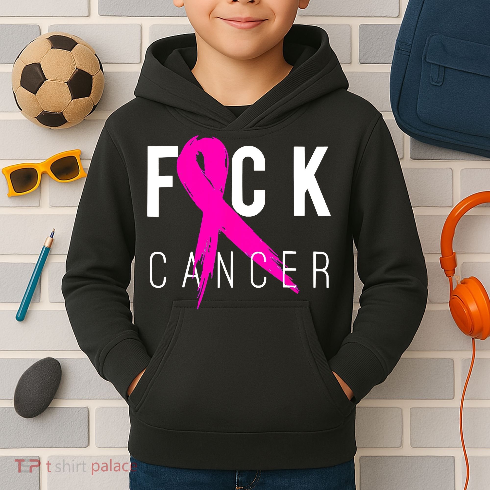 Retro Distressed Fuck Cancer Breast Cancer Awareness Kids Hoodie