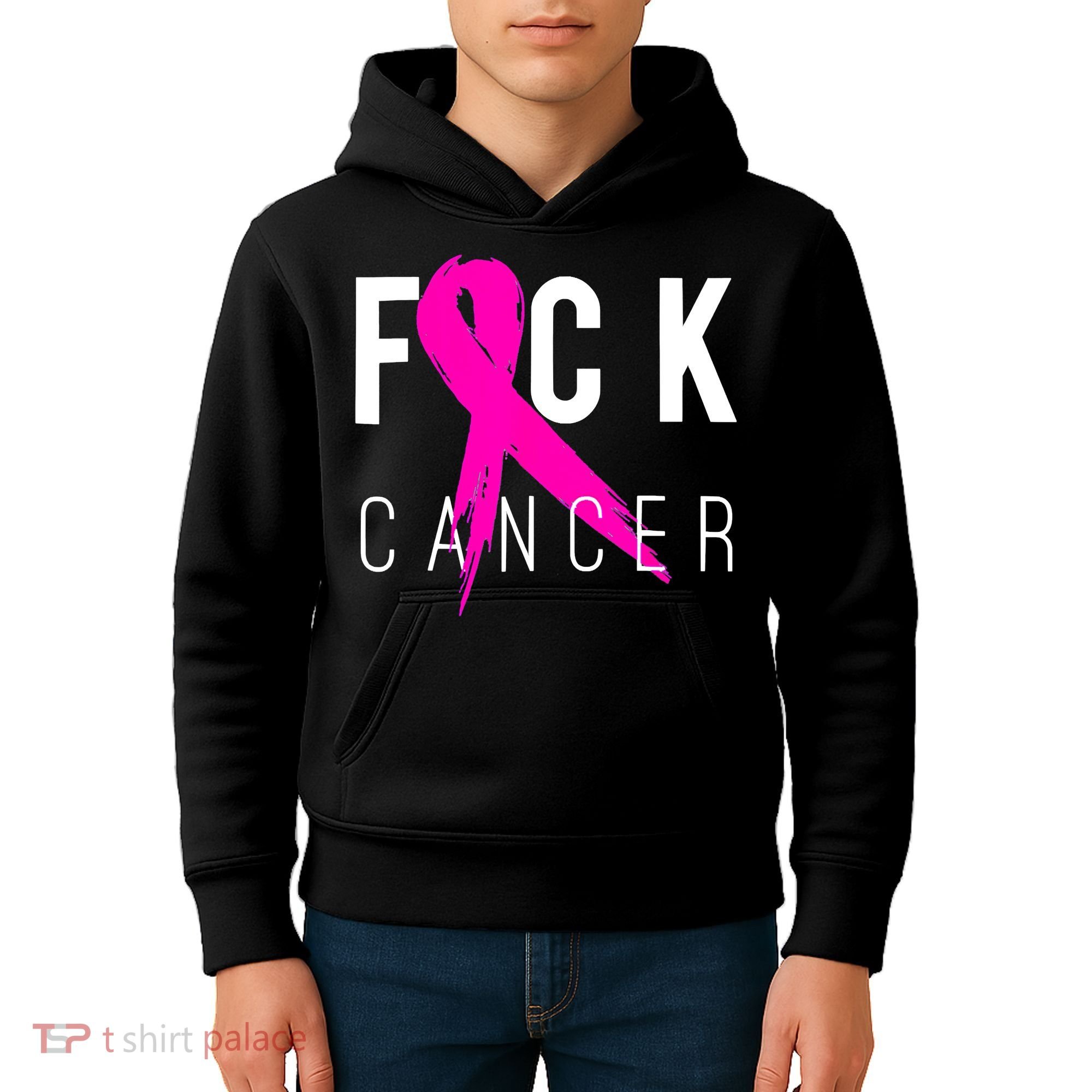 Retro Distressed Fuck Cancer Breast Cancer Awareness Kids Hoodie