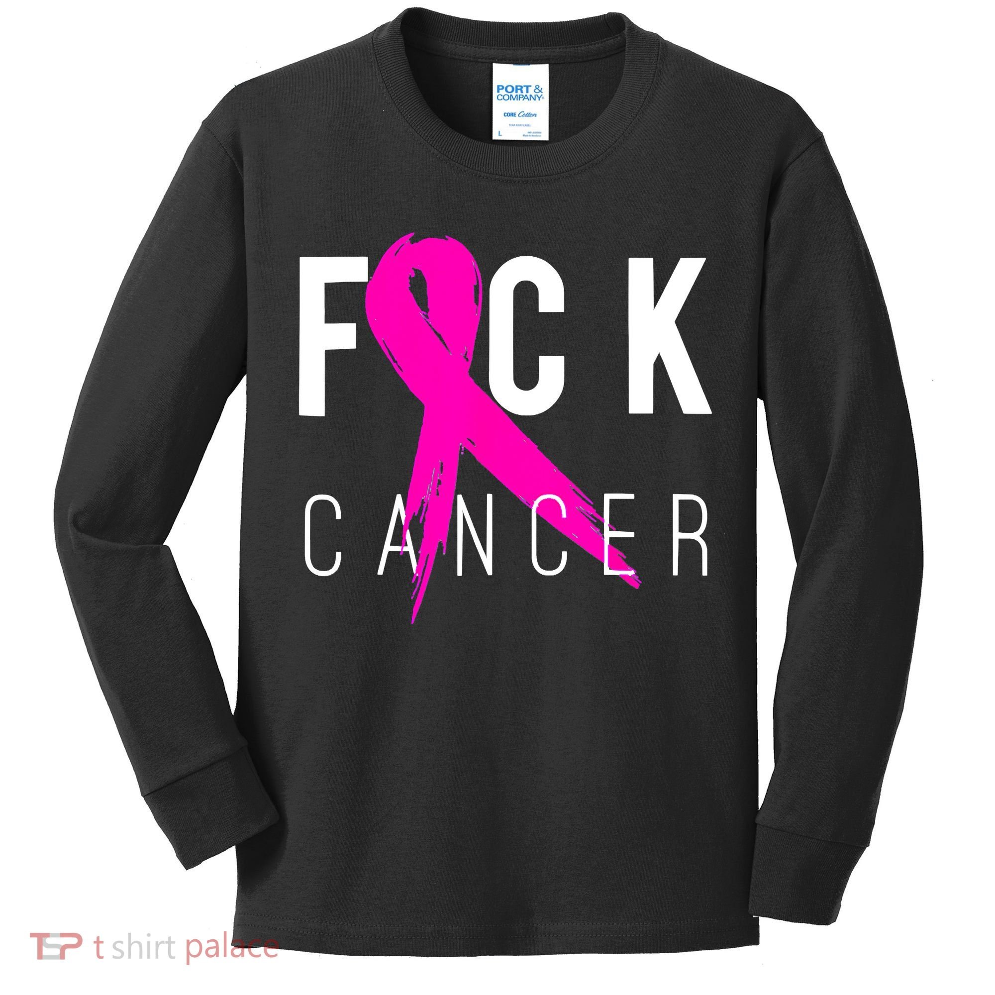 Retro Distressed Fuck Cancer Breast Cancer Awareness Kids Long Sleeve Shirt