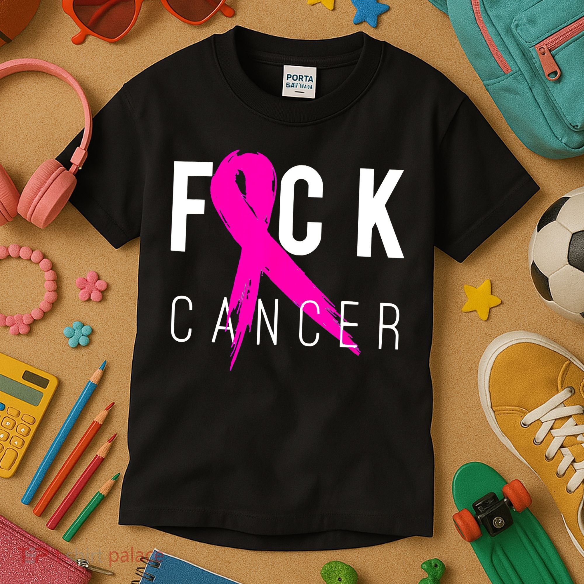Retro Distressed Fuck Cancer Breast Cancer Awareness Kids T-Shirt