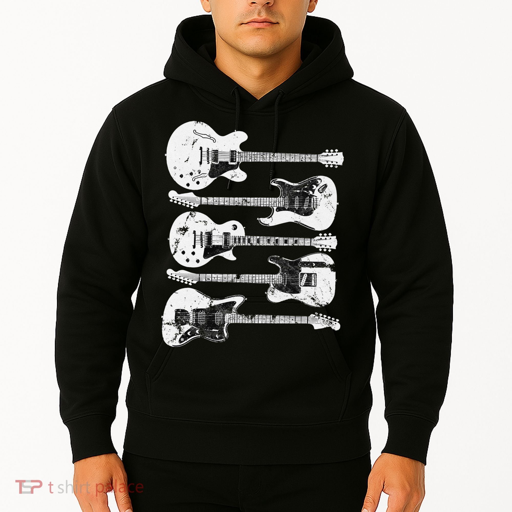Retro Distressed Guitar Collection Rock Music Fan Hoodie