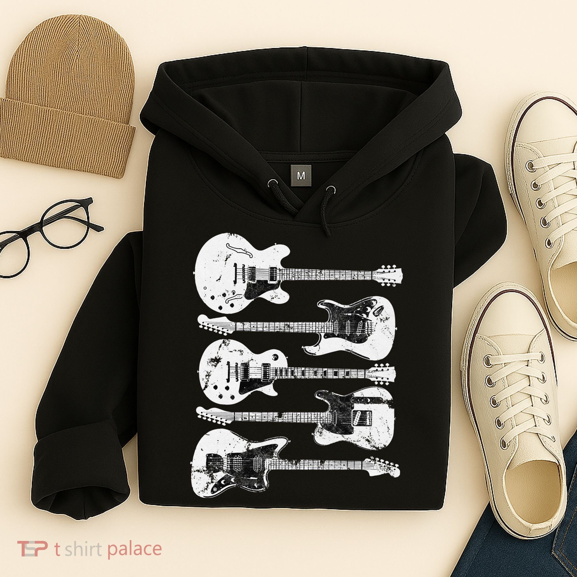 Retro Distressed Guitar Collection Rock Music Fan Hoodie
