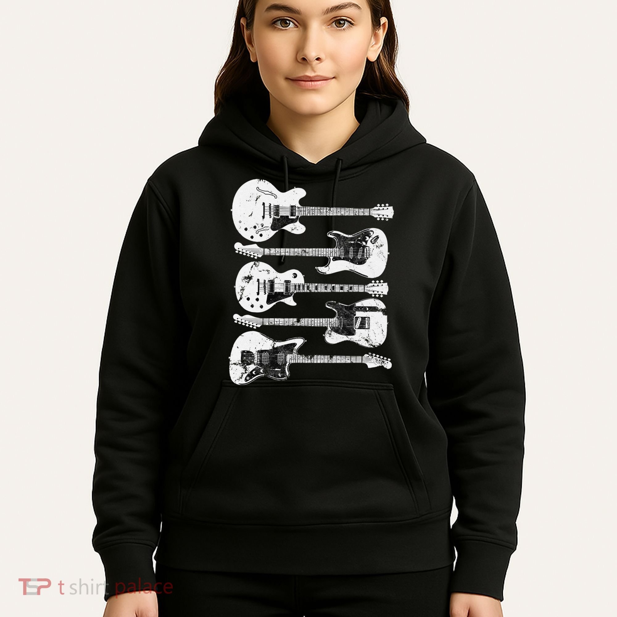 Retro Distressed Guitar Collection Rock Music Fan Hoodie