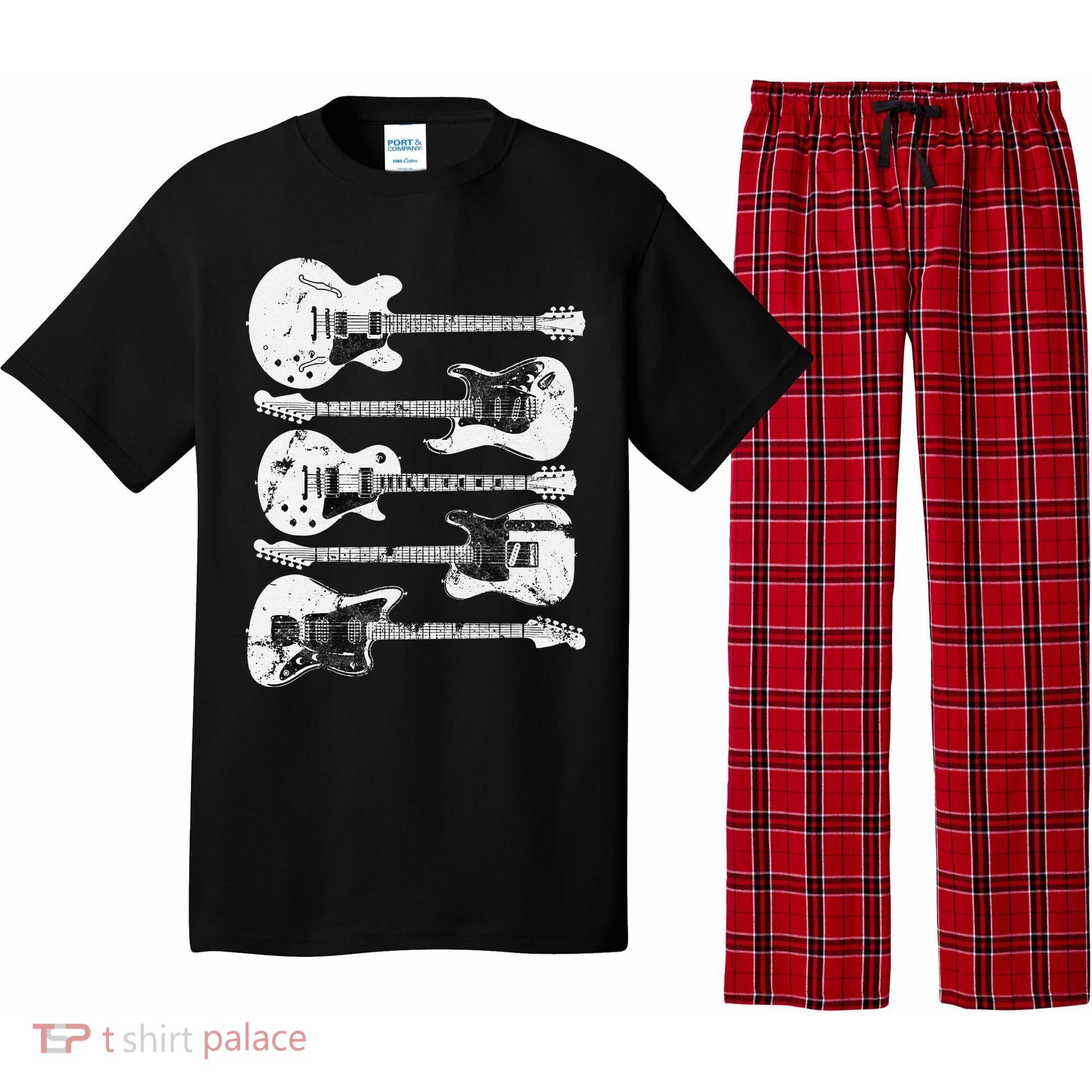 Retro Distressed Guitar Collection Rock Music Fan Pajama Set