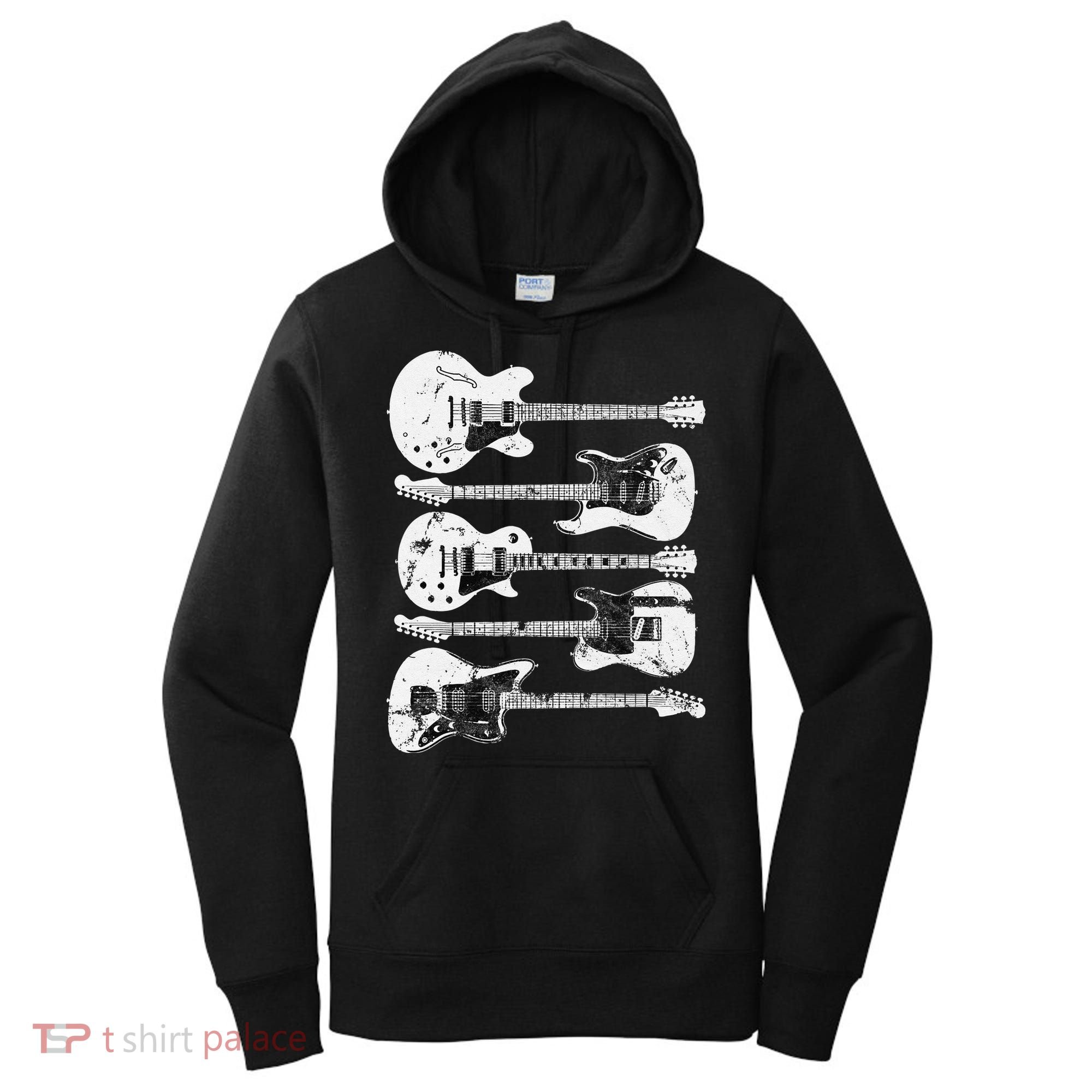 Retro Distressed Guitar Collection Rock Music Fan Women's Hoodie