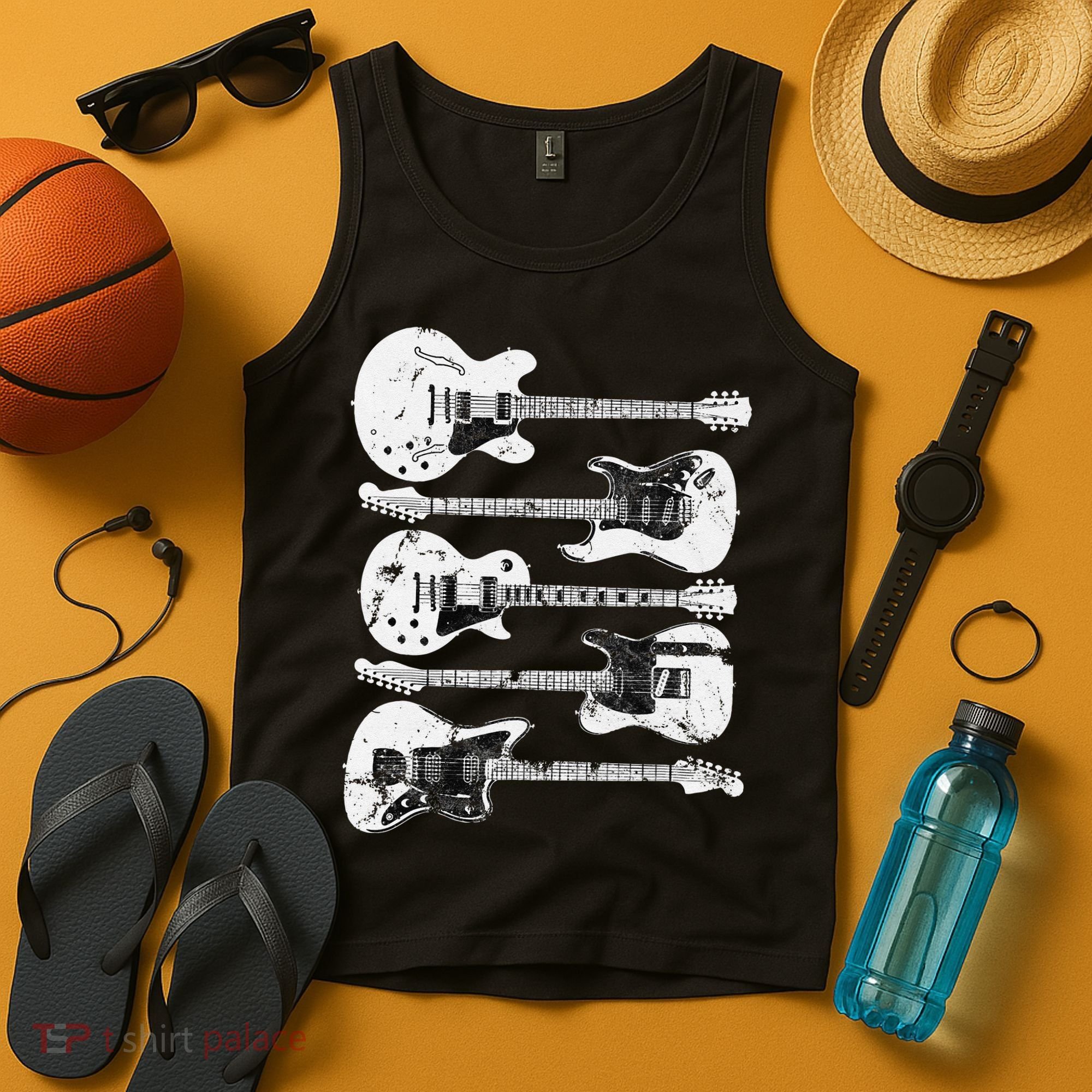 Retro Distressed Guitar Collection Rock Music Fan Tank Top