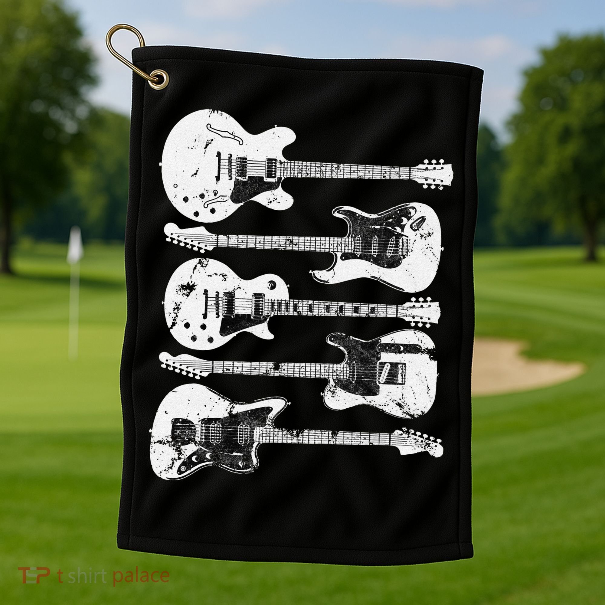 Retro Distressed Guitar Collection Rock Music Fan Golf Towel