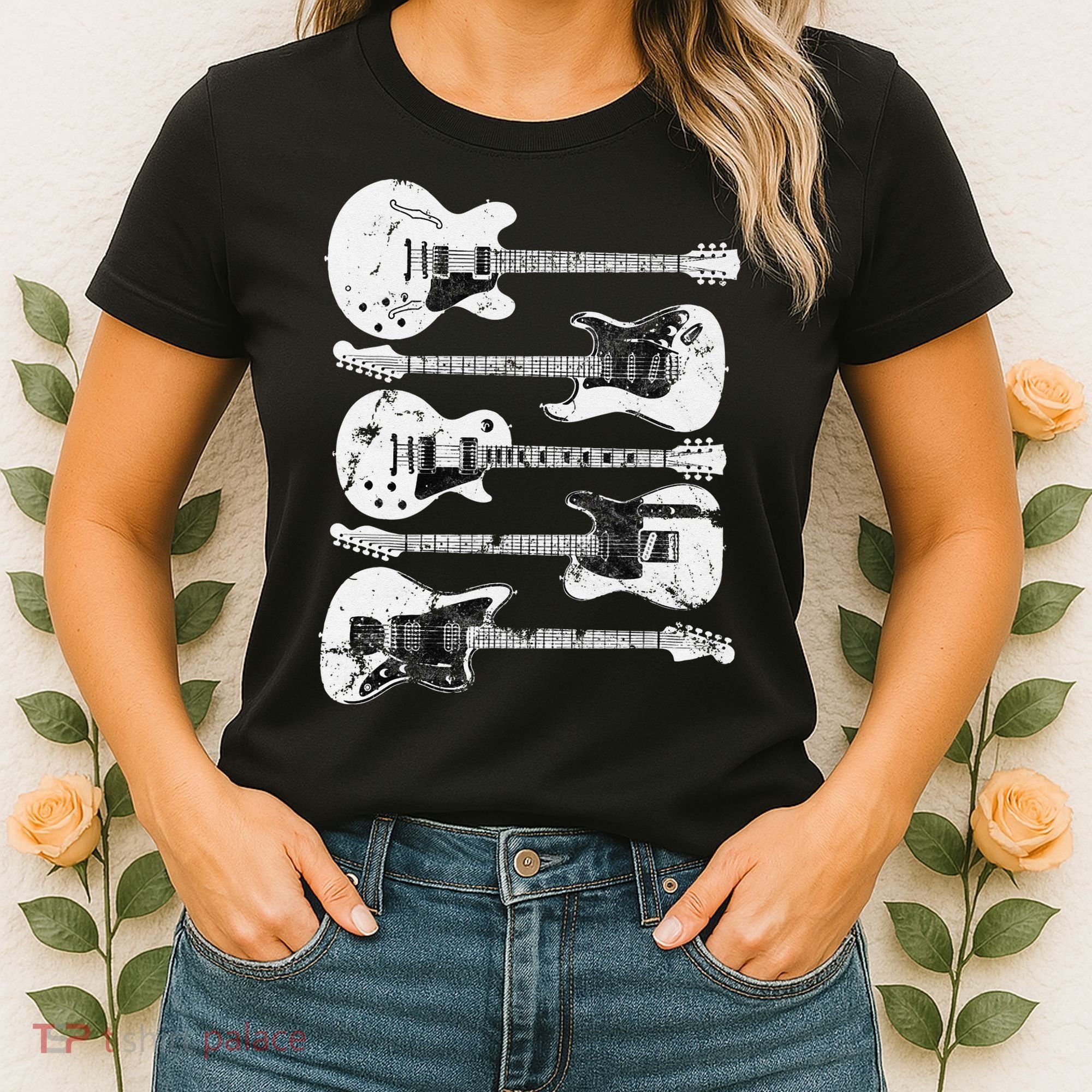 Retro Distressed Guitar Collection Rock Music Fan Women's T-Shirt