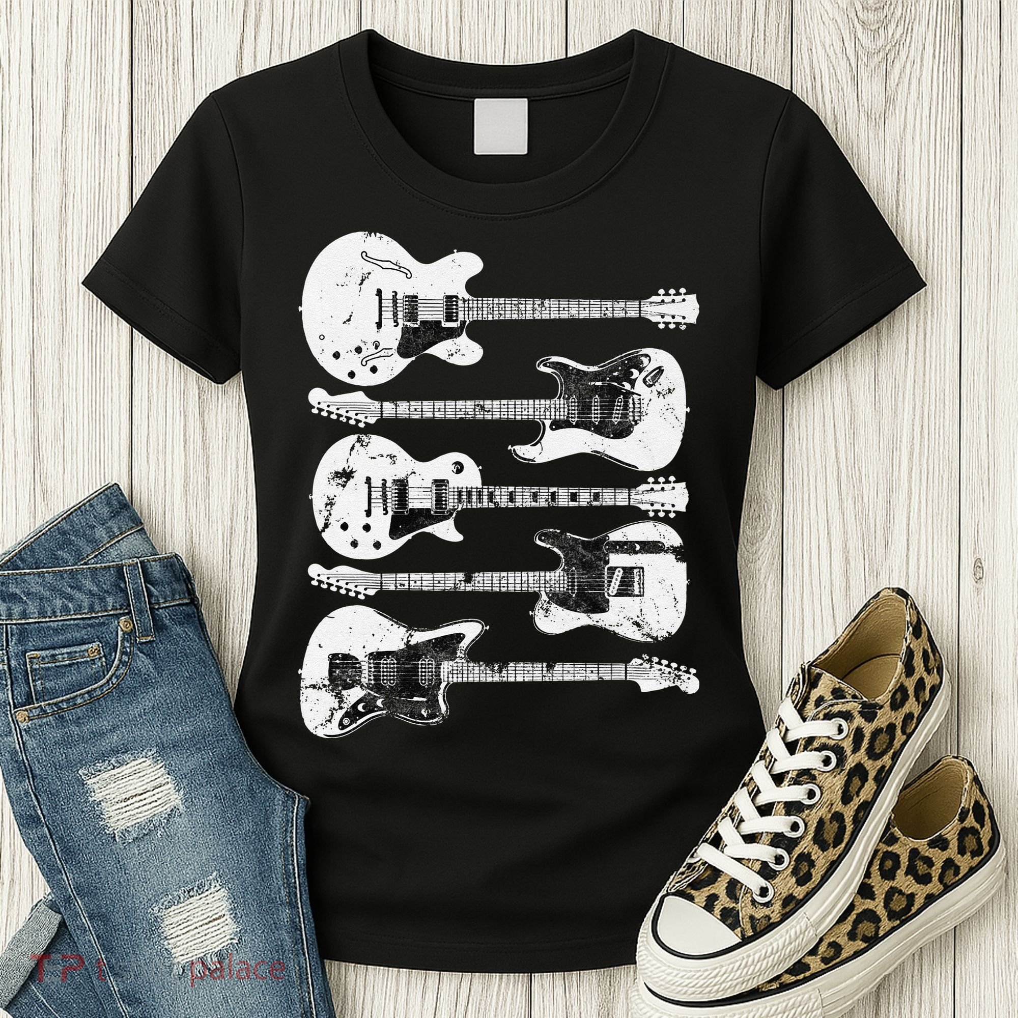 Retro Distressed Guitar Collection Rock Music Fan Women's T-Shirt