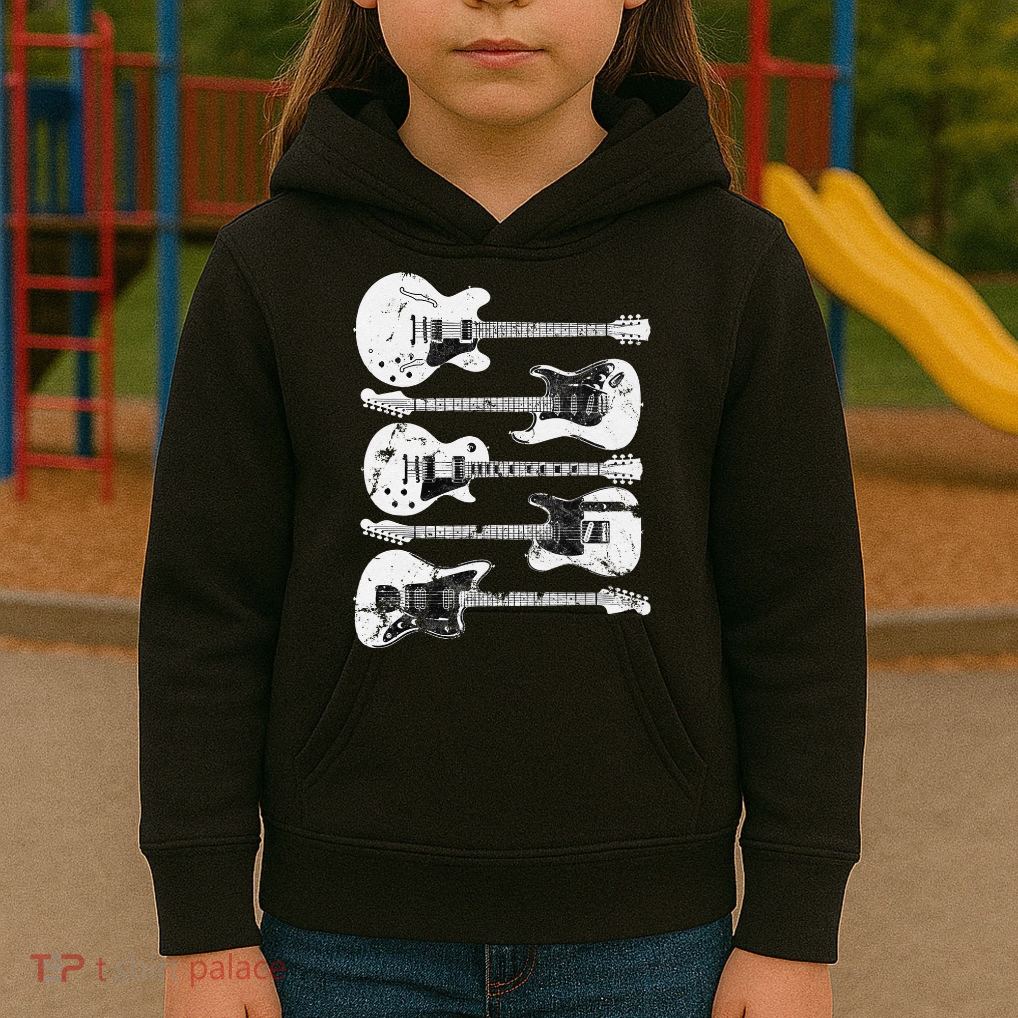 Retro Distressed Guitar Collection Rock Music Fan Kids Hoodie
