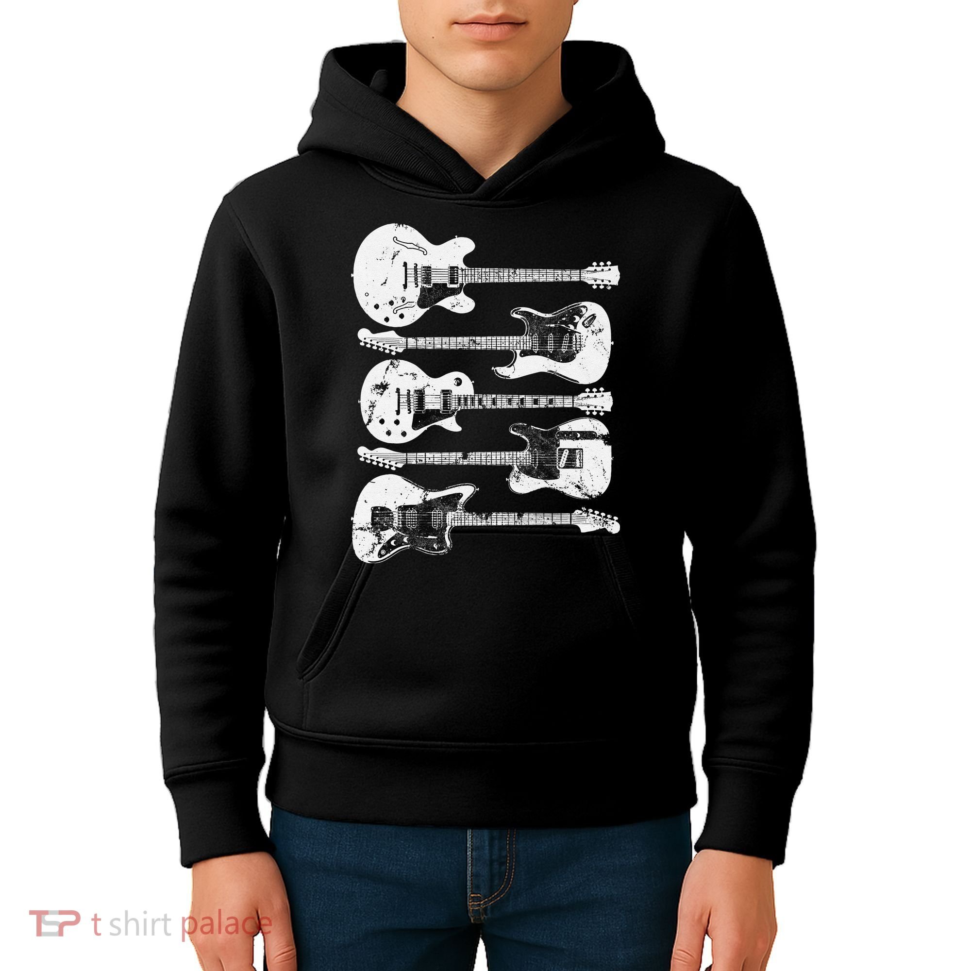 Retro Distressed Guitar Collection Rock Music Fan Kids Hoodie