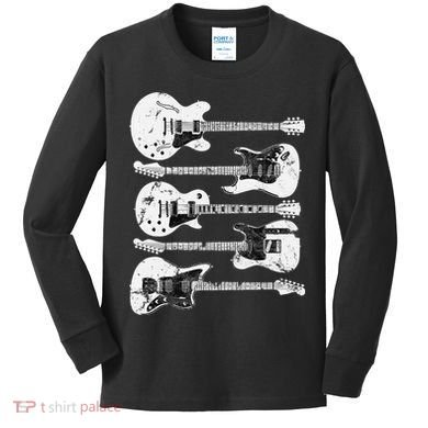 Retro Distressed Guitar Collection Rock Music Fan Kids Long Sleeve Shirt