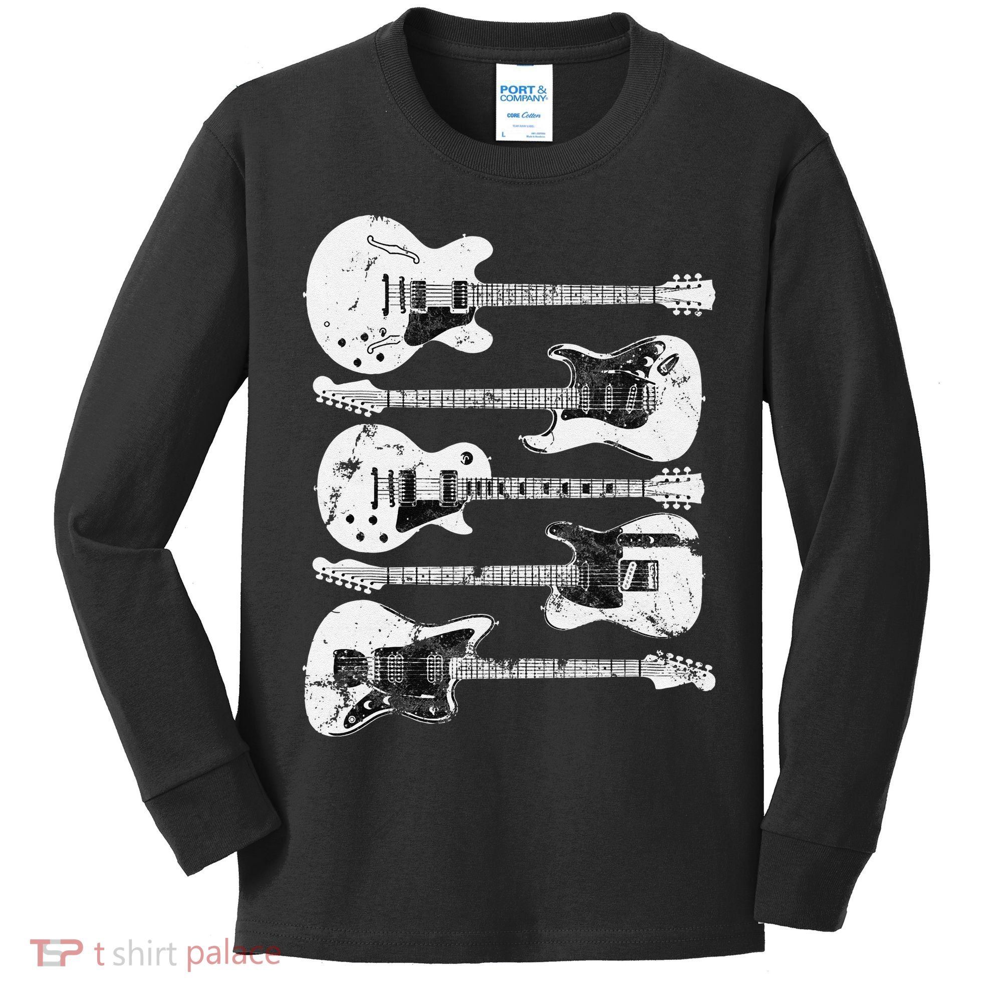 Retro Distressed Guitar Collection Rock Music Fan Kids Long Sleeve Shirt