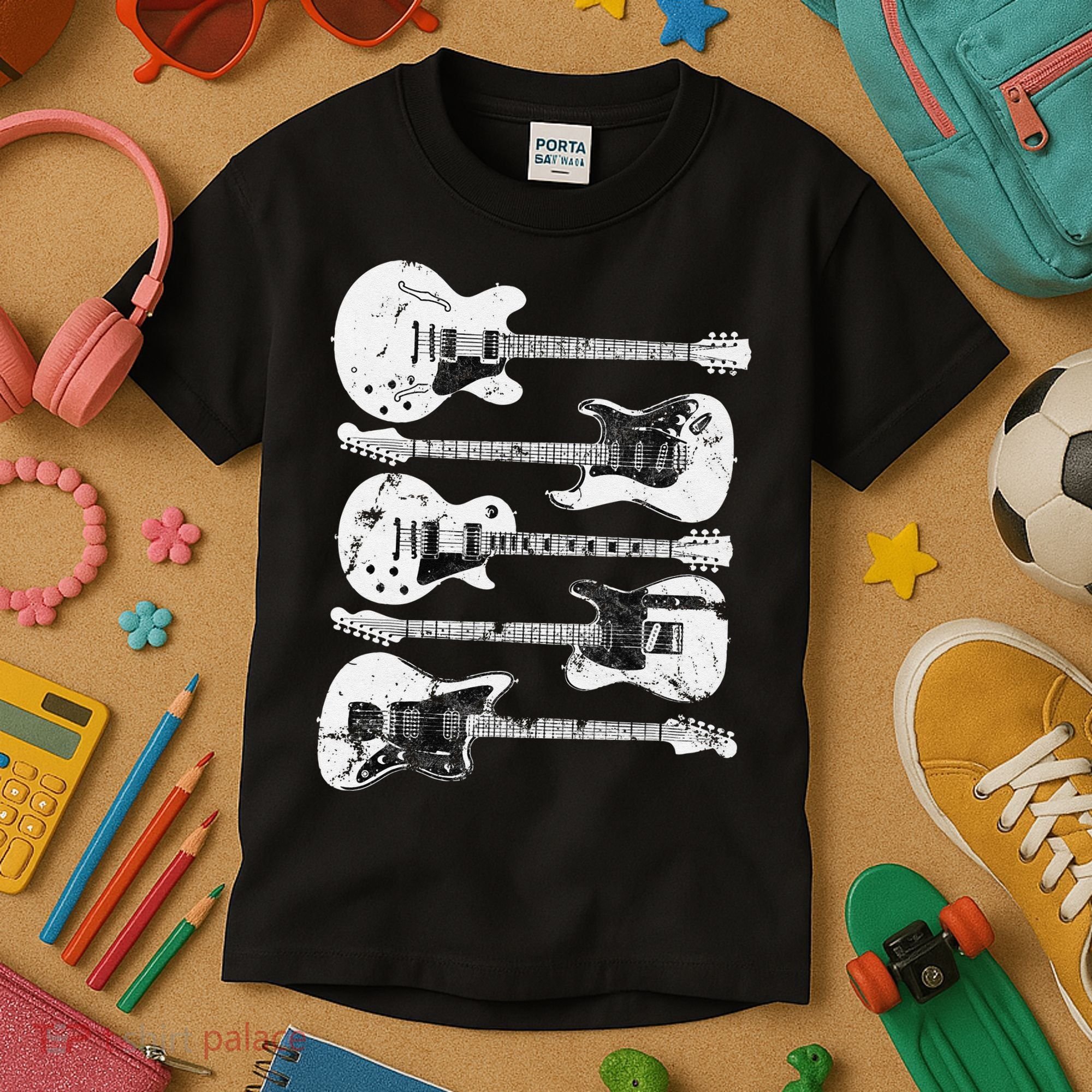Retro Distressed Guitar Collection Rock Music Fan Kids T-Shirt