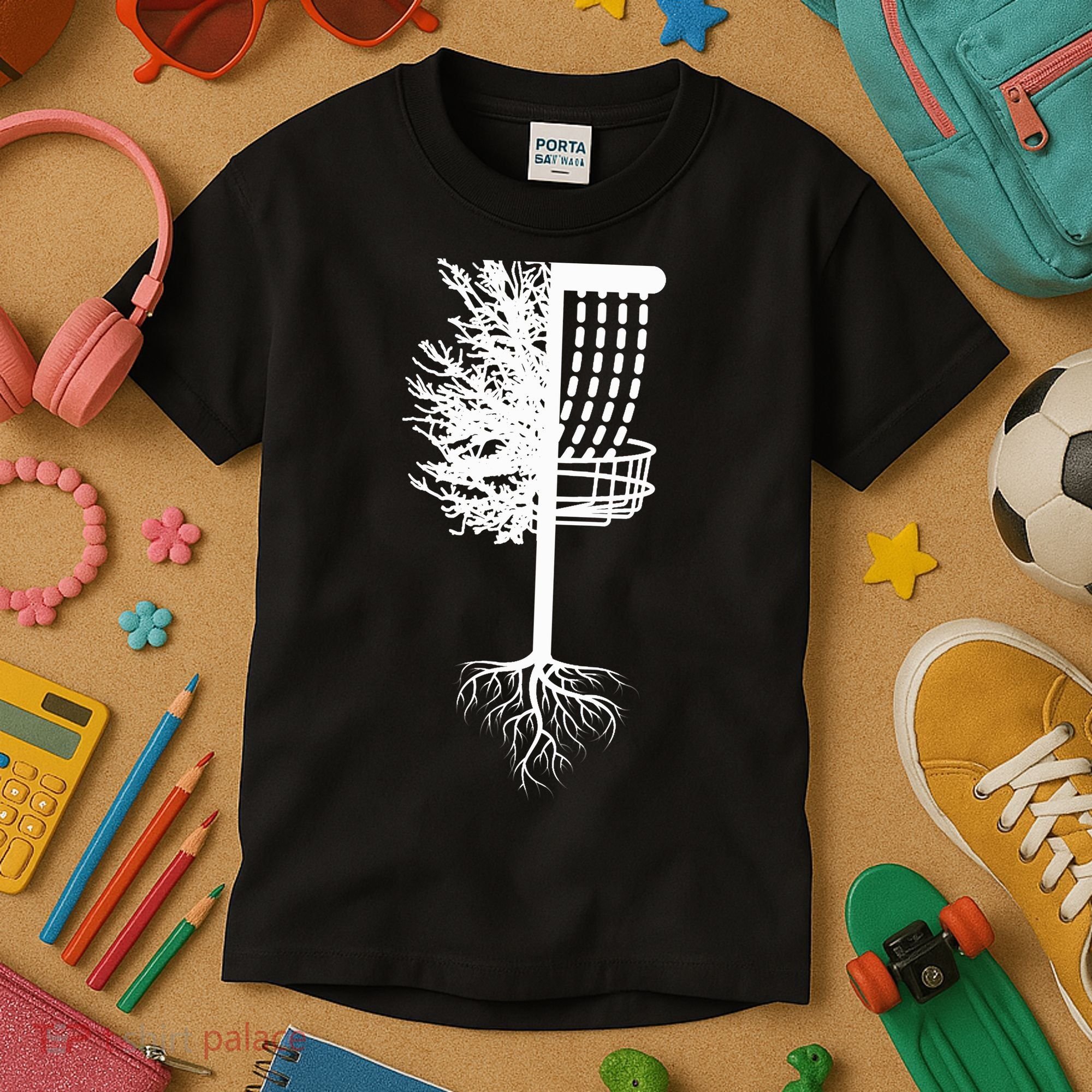 Retro Disc Golf Basket Tree Frisbee Golf Matching Kids T-Shirt
