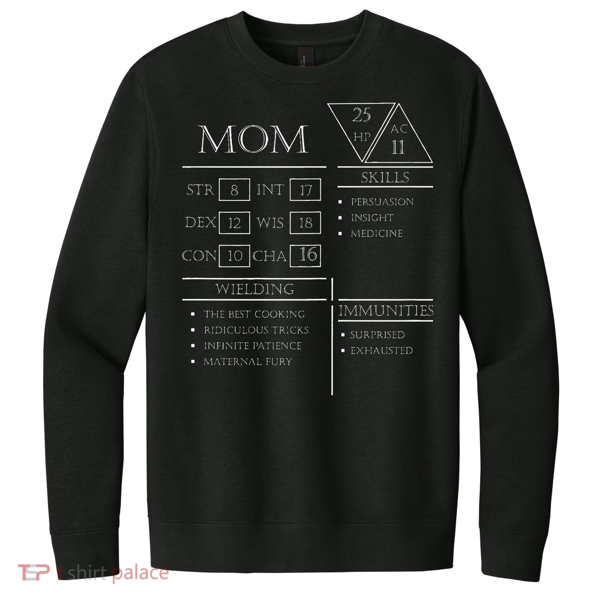 Roleplaying Dice Gamer Dragon Mom Stat Skills Wielding V.I.T. Fleece Crew Sweatshirt