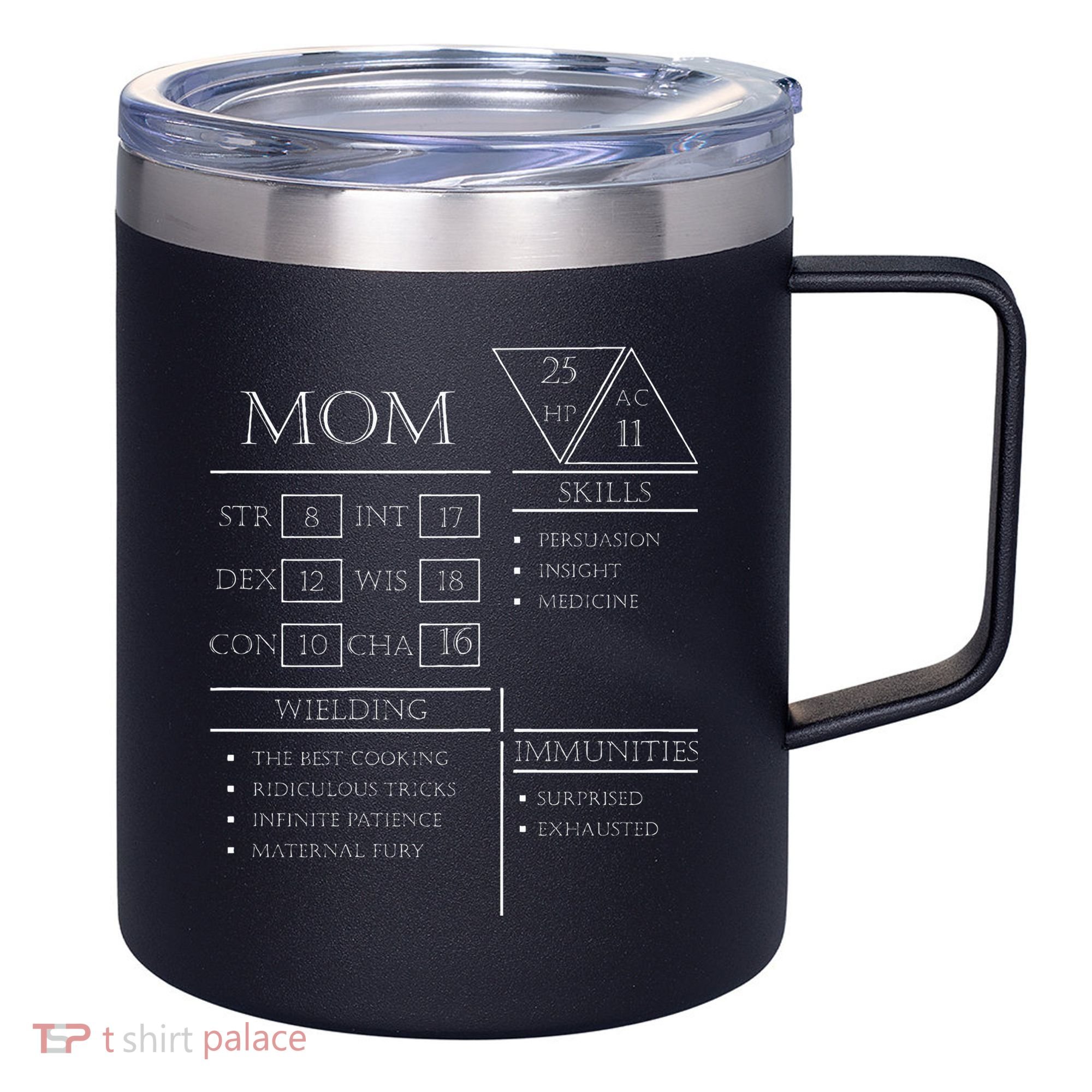 Roleplaying Dice Gamer Dragon Mom Stat Skills Wielding 12oz Stainless Steel Coffee Mug