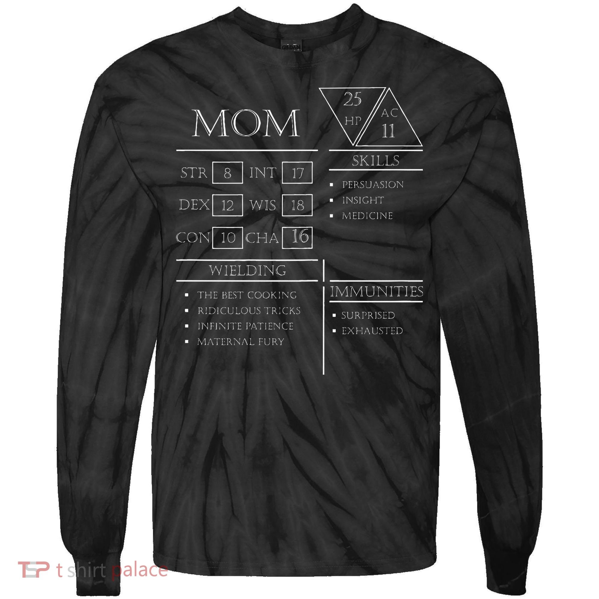 Roleplaying Dice Gamer Dragon Mom Stat Skills Wielding Tie-Dye Long Sleeve Shirt