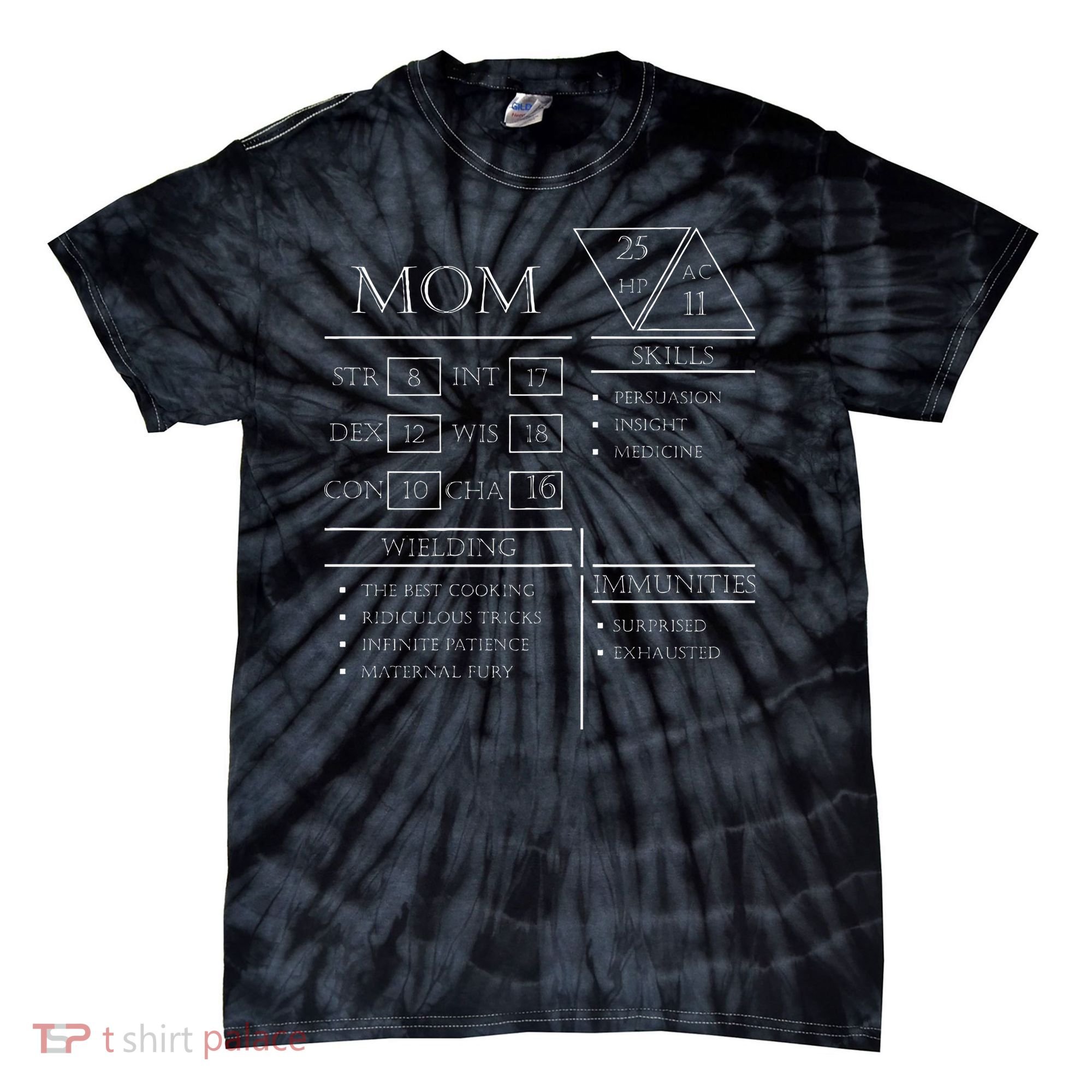 Roleplaying Dice Gamer Dragon Mom Stat Skills Wielding Tie-Dye T-Shirt