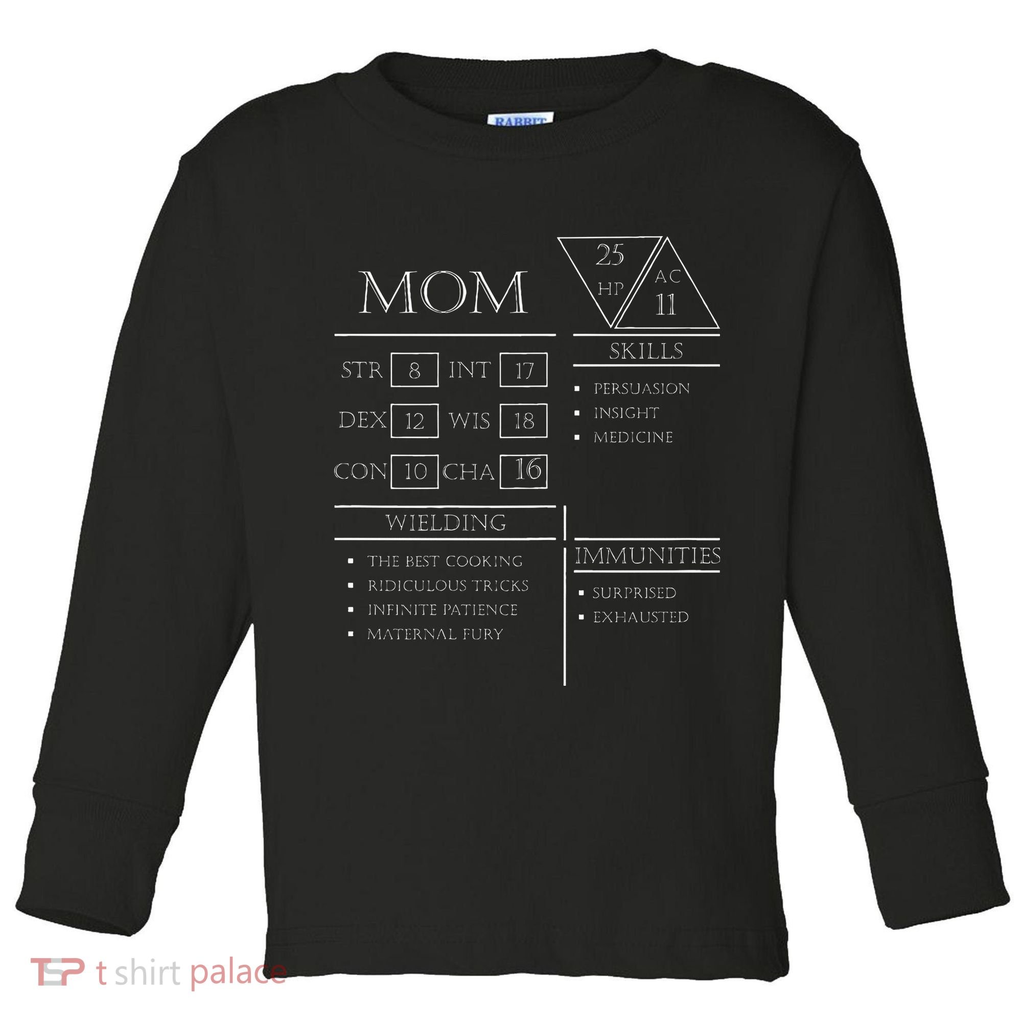 Roleplaying Dice Gamer Dragon Mom Stat Skills Wielding Toddler Long Sleeve Shirt
