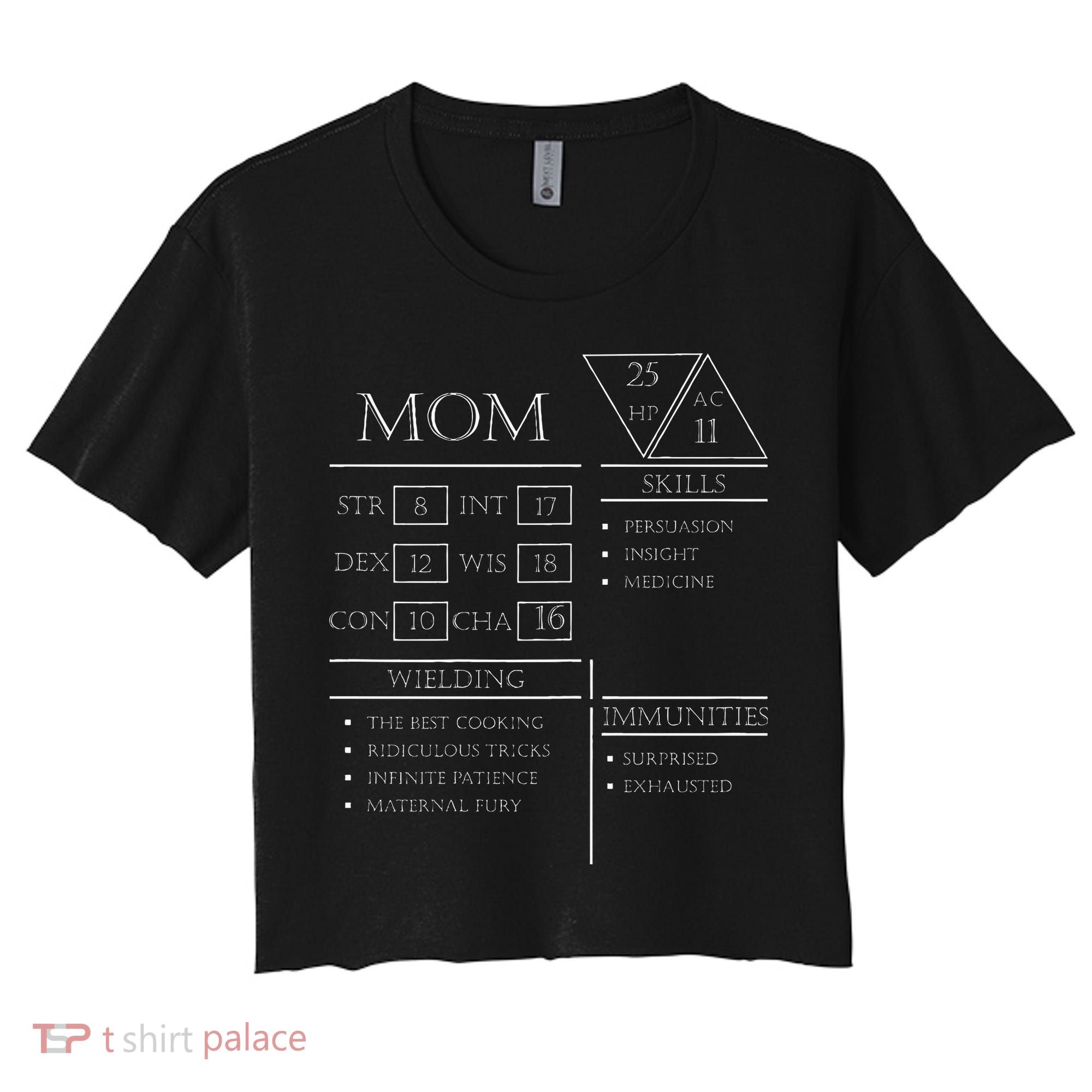 Roleplaying Dice Gamer Dragon Mom Stat Skills Wielding Women's Crop Top Tee