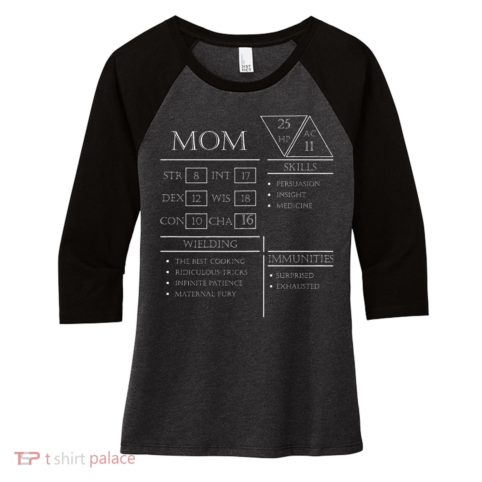 Roleplaying Dice Gamer Dragon Mom Stat Skills Wielding Women's Tri-Blend 3/4-Sleeve Raglan Shirt