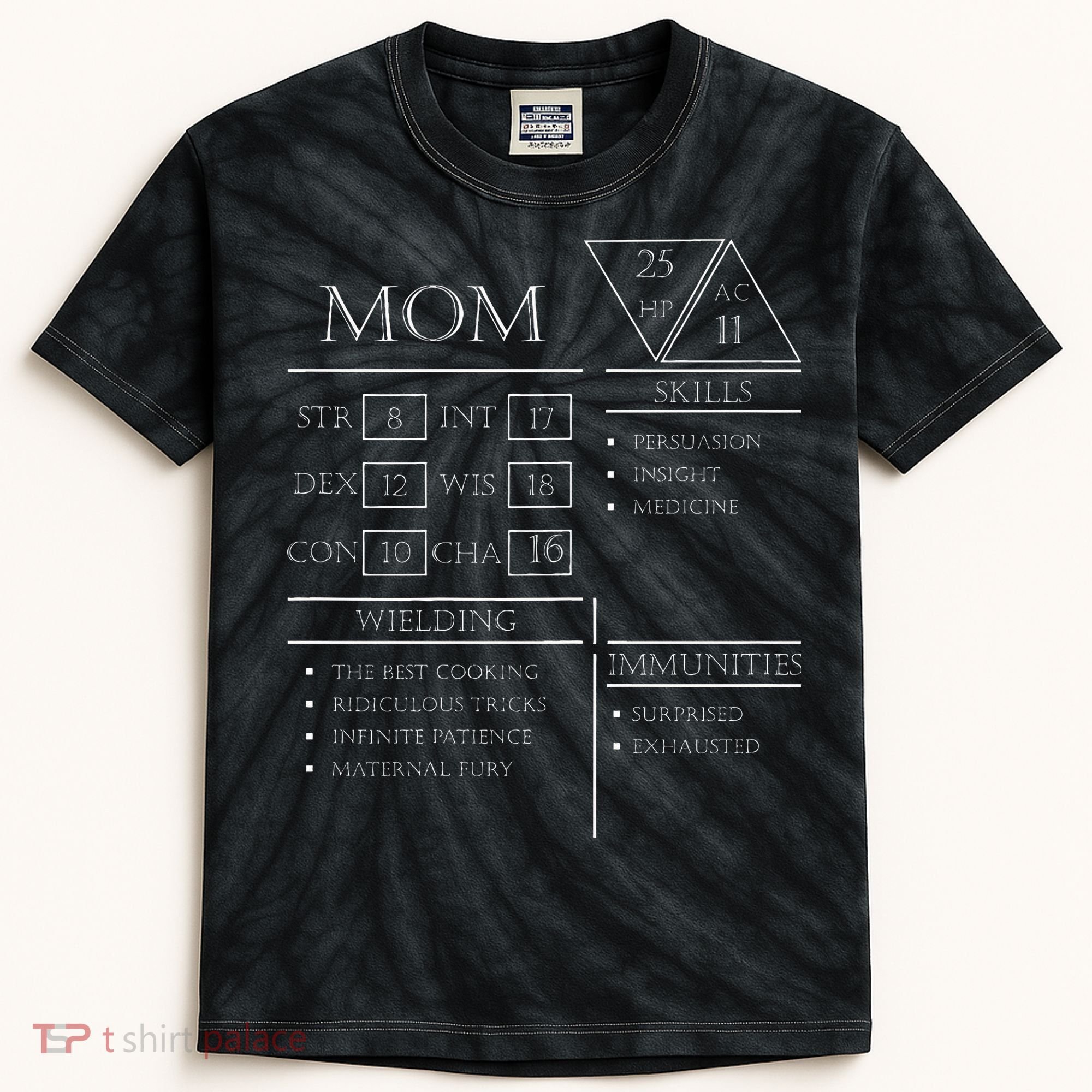 Roleplaying Dice Gamer Dragon Mom Stat Skills Wielding Kids Tie-Dye T-Shirt