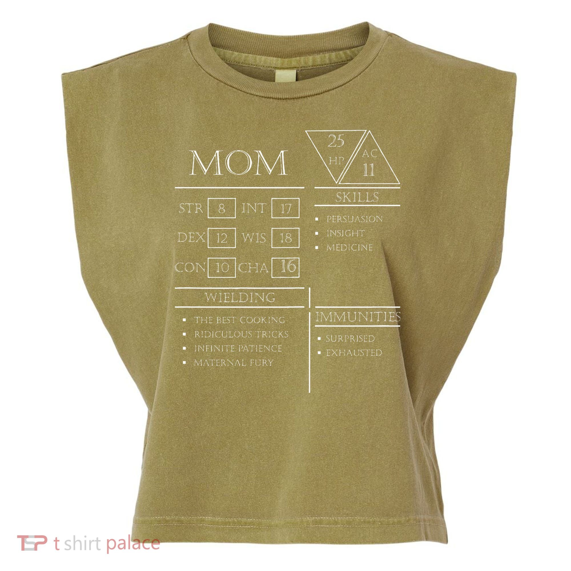 Roleplaying Dice Gamer Dragon Mom Stat Skills Wielding Garment-Dyed Women's Muscle Tee