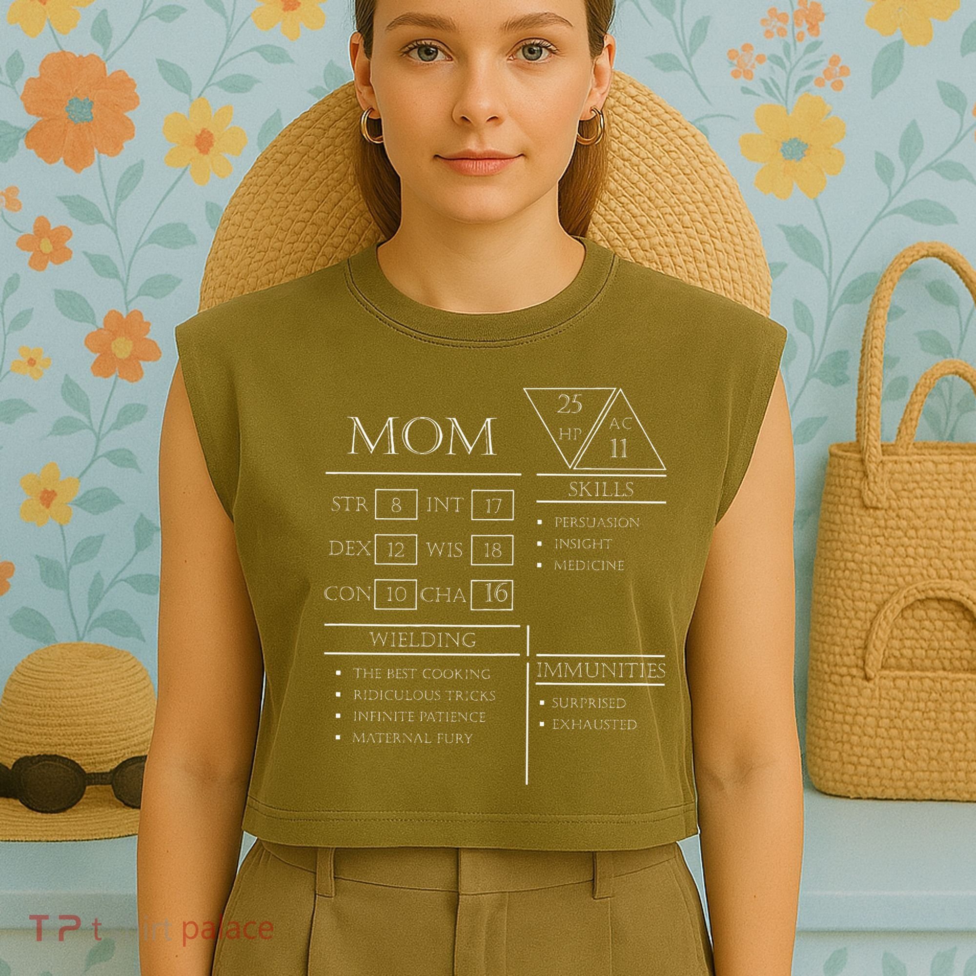 Roleplaying Dice Gamer Dragon Mom Stat Skills Wielding Garment-Dyed Women's Muscle Tee