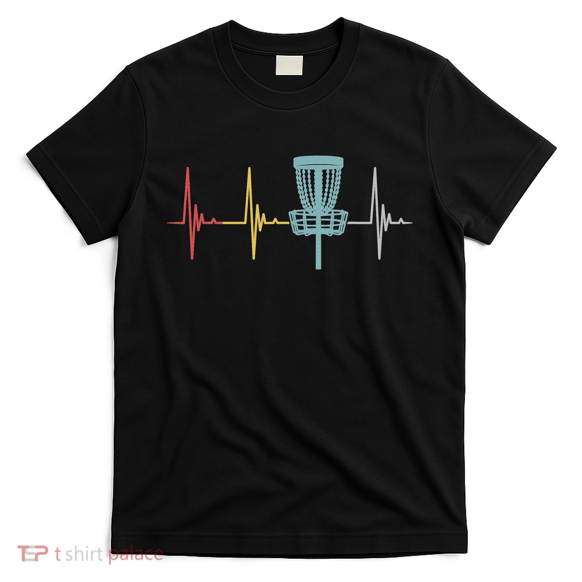 Retro Disc Golf Basket Vintage Heartbeat Golfer T-Shirt