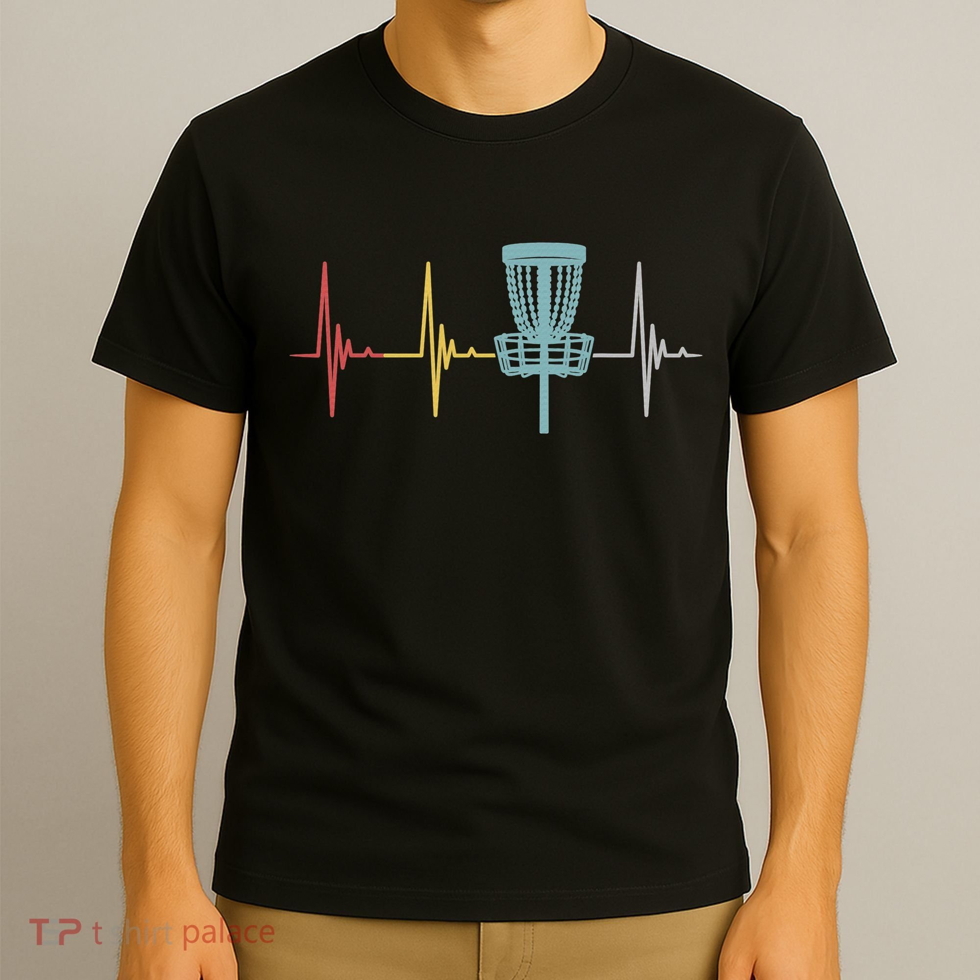 Retro Disc Golf Basket Vintage Heartbeat Golfer T-Shirt
