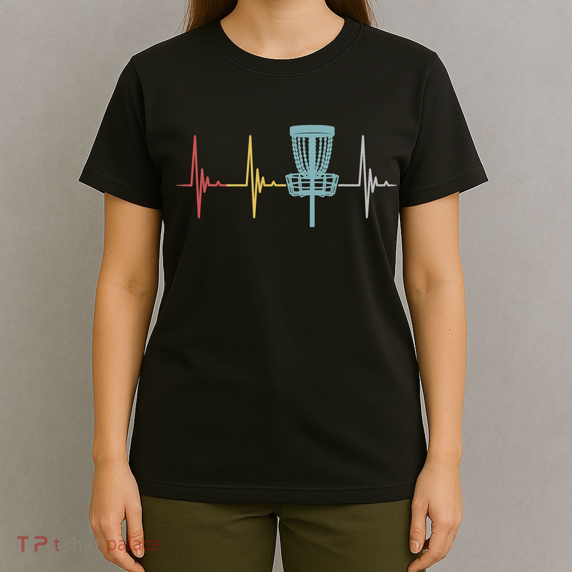 Retro Disc Golf Basket Vintage Heartbeat Golfer T-Shirt