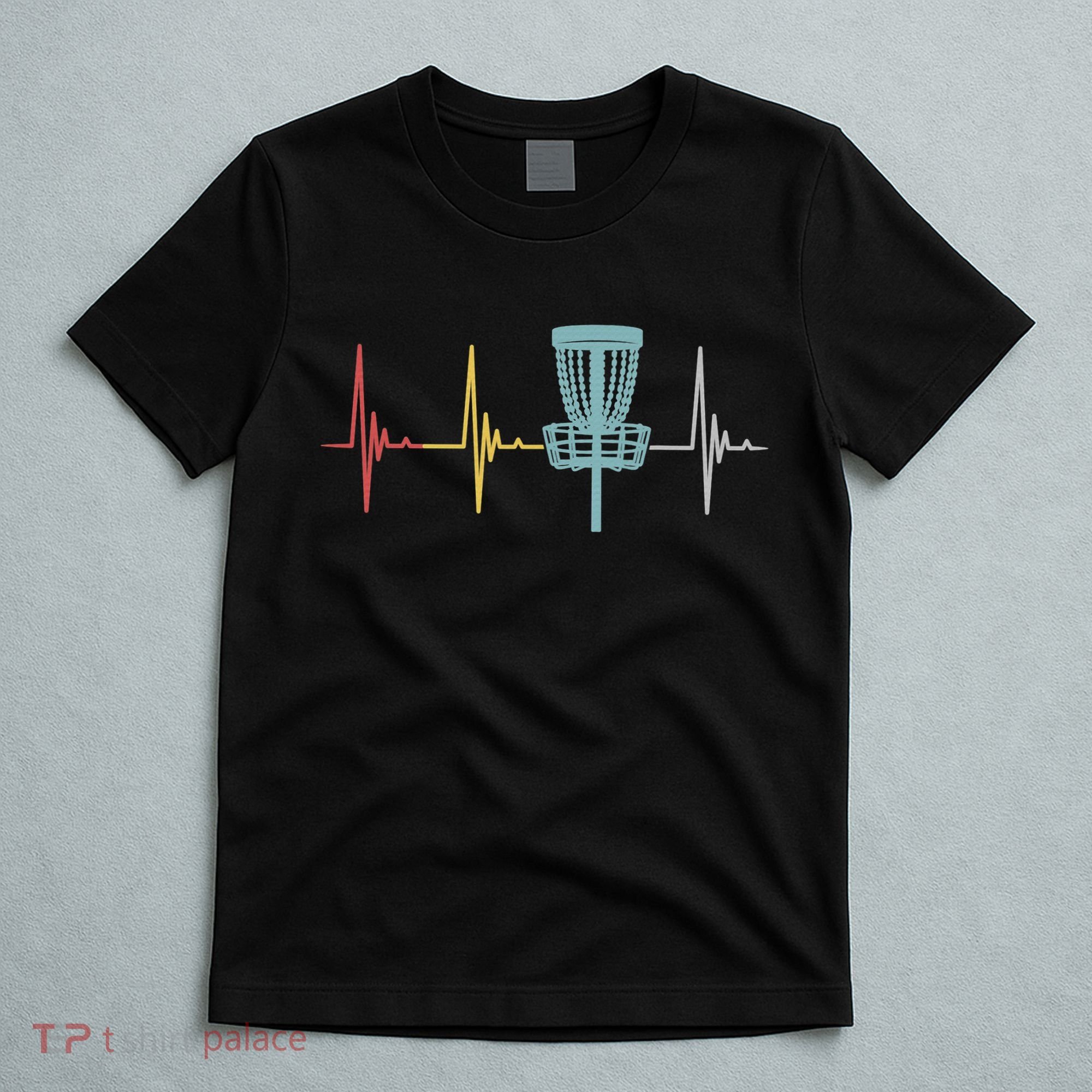 Retro Disc Golf Basket Vintage Heartbeat Golfer T-Shirt
