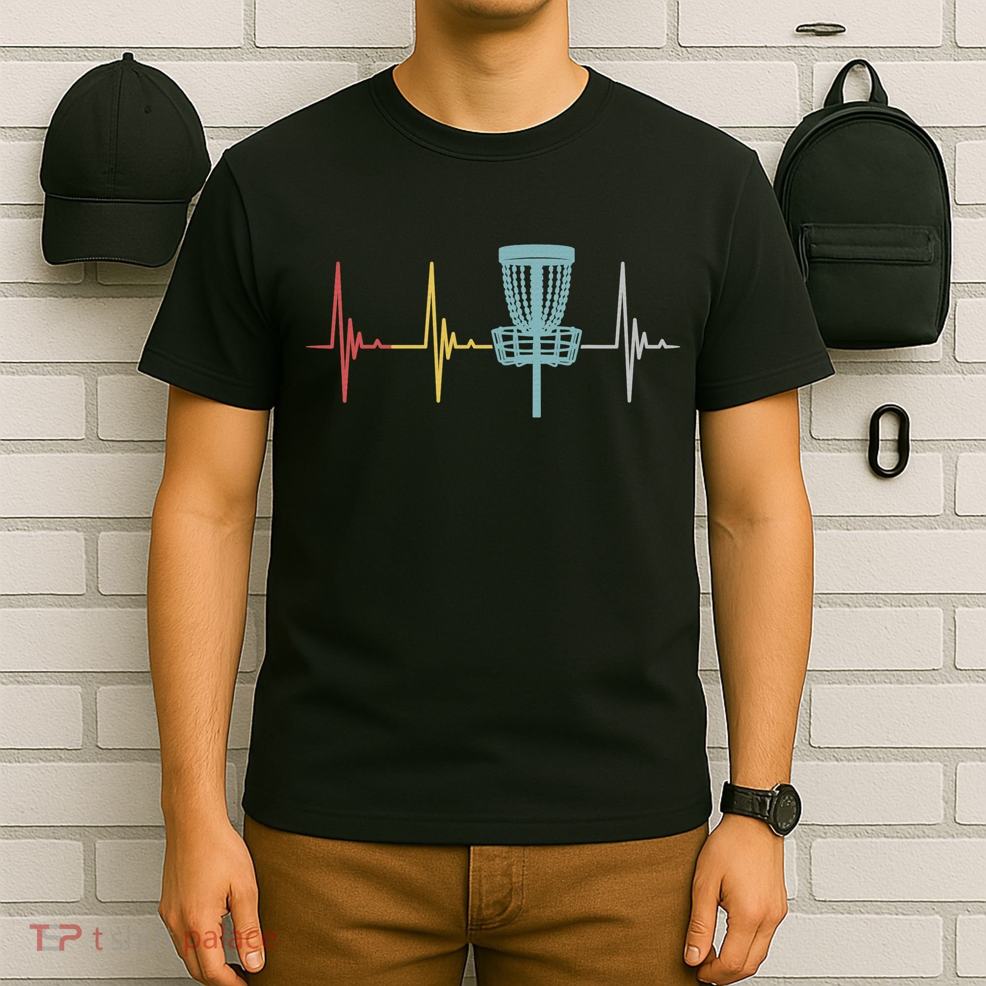 Retro Disc Golf Basket Vintage Heartbeat Golfer T-Shirt