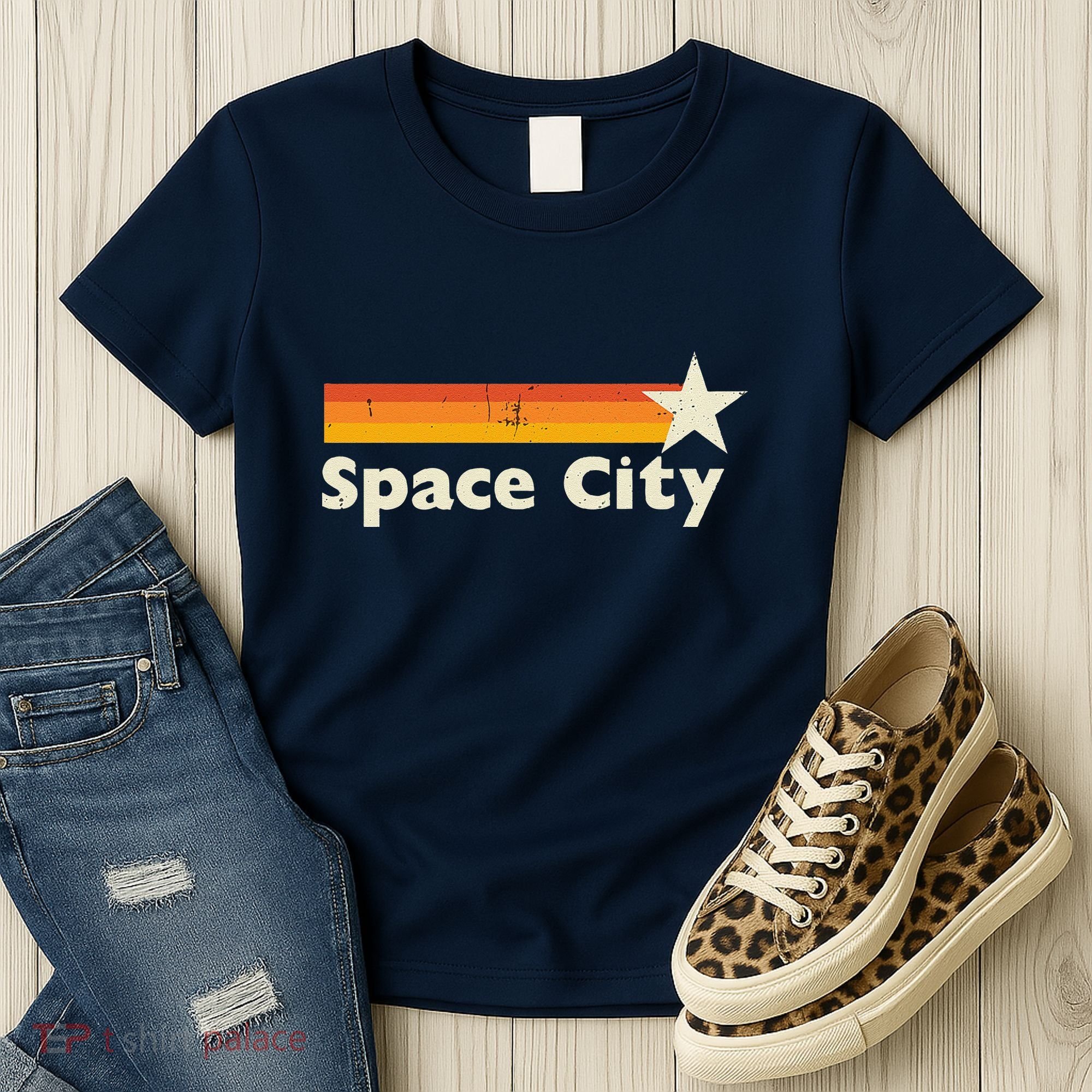 Retro Distressed Houston Baseball Space City Women's T-Shirt