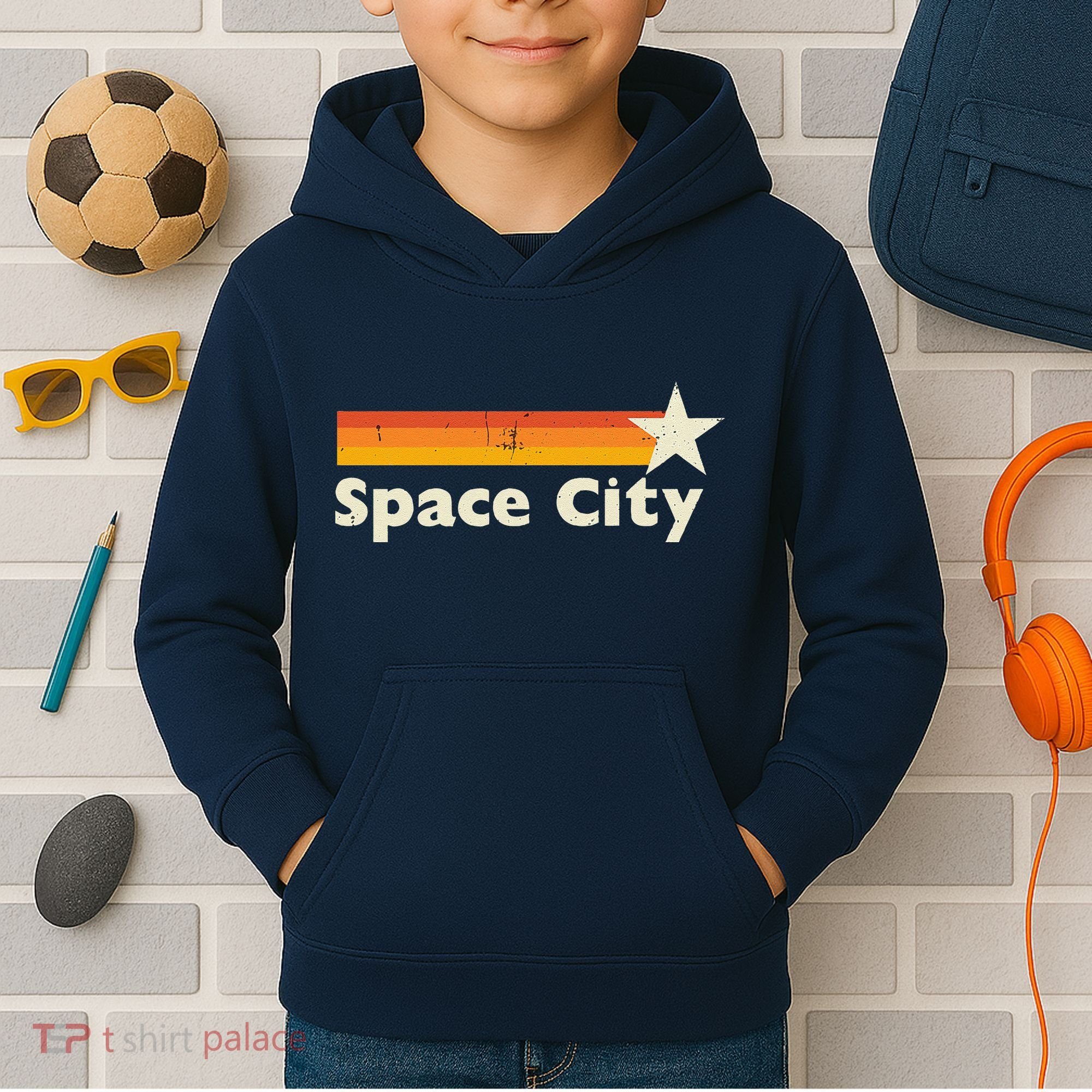 Retro Distressed Houston Baseball Space City Kids Hoodie