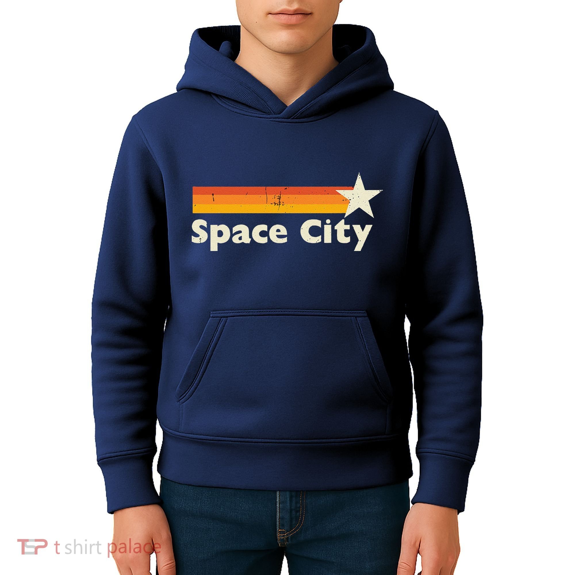 Retro Distressed Houston Baseball Space City Kids Hoodie