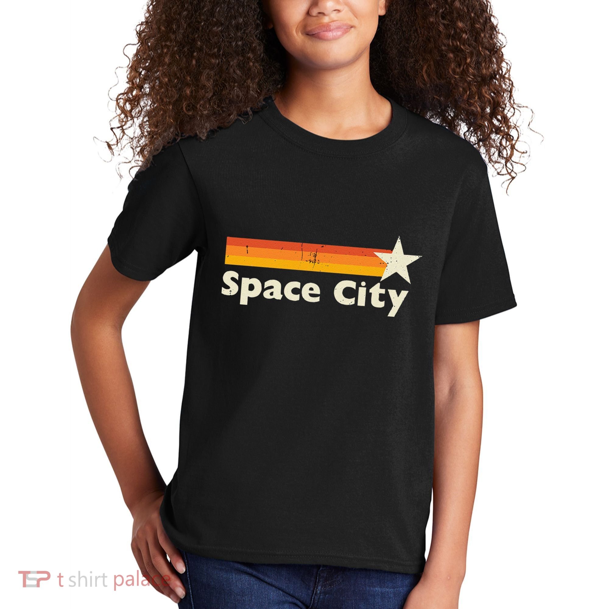 Retro Distressed Houston Baseball Space City Kids T-Shirt