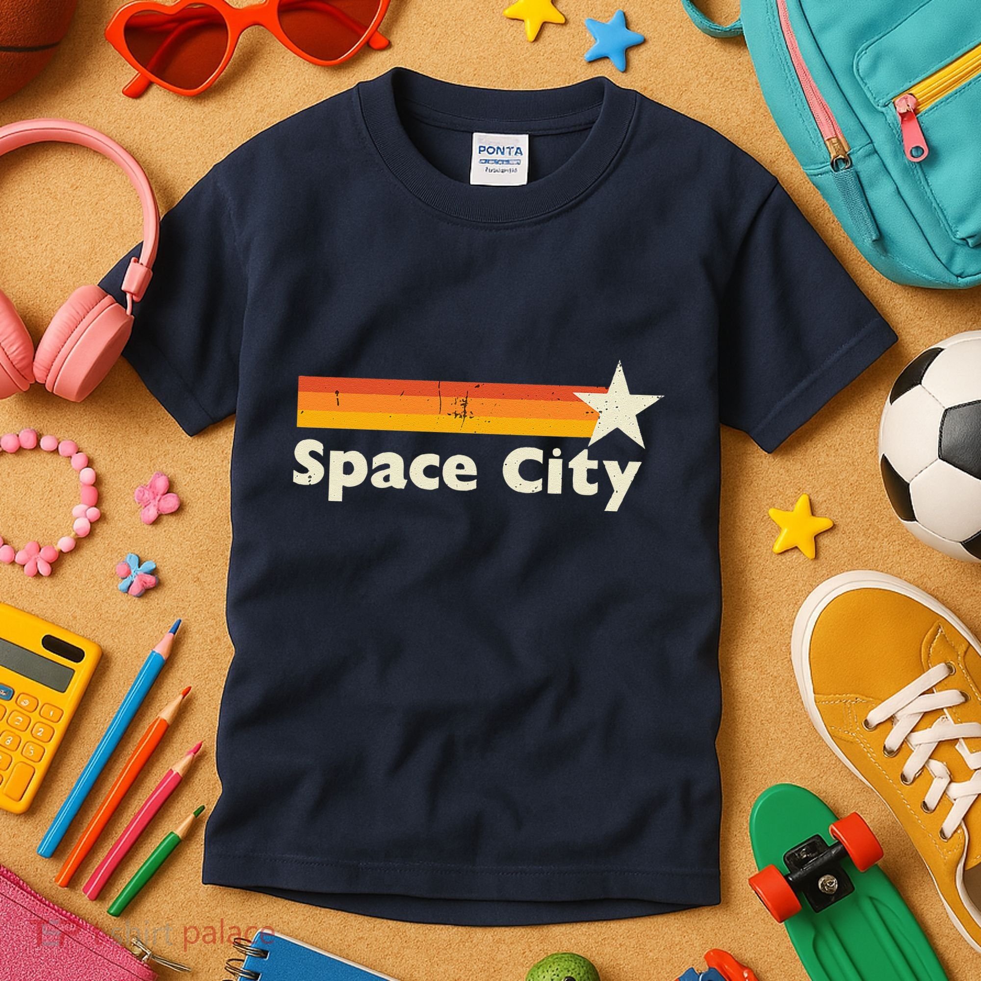 Retro Distressed Houston Baseball Space City Kids T-Shirt