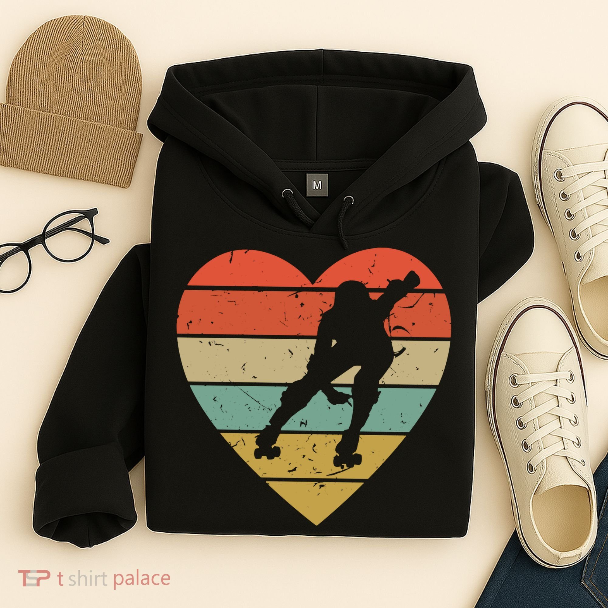 Roller Derby Heart Retro Skater Player Hoodie