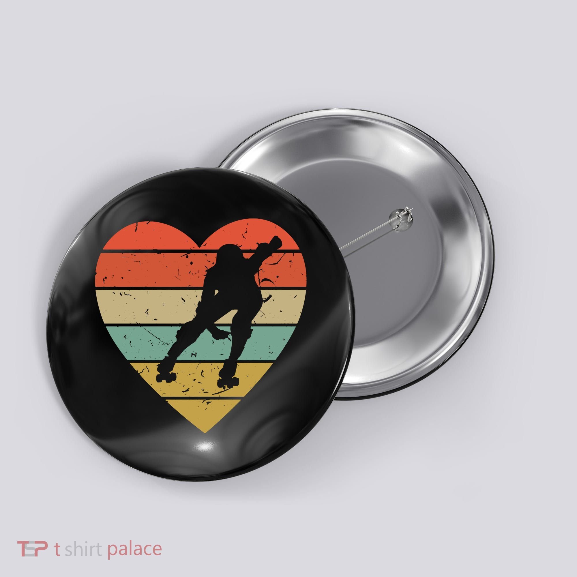 Roller Derby Heart Retro Skater Player Button
