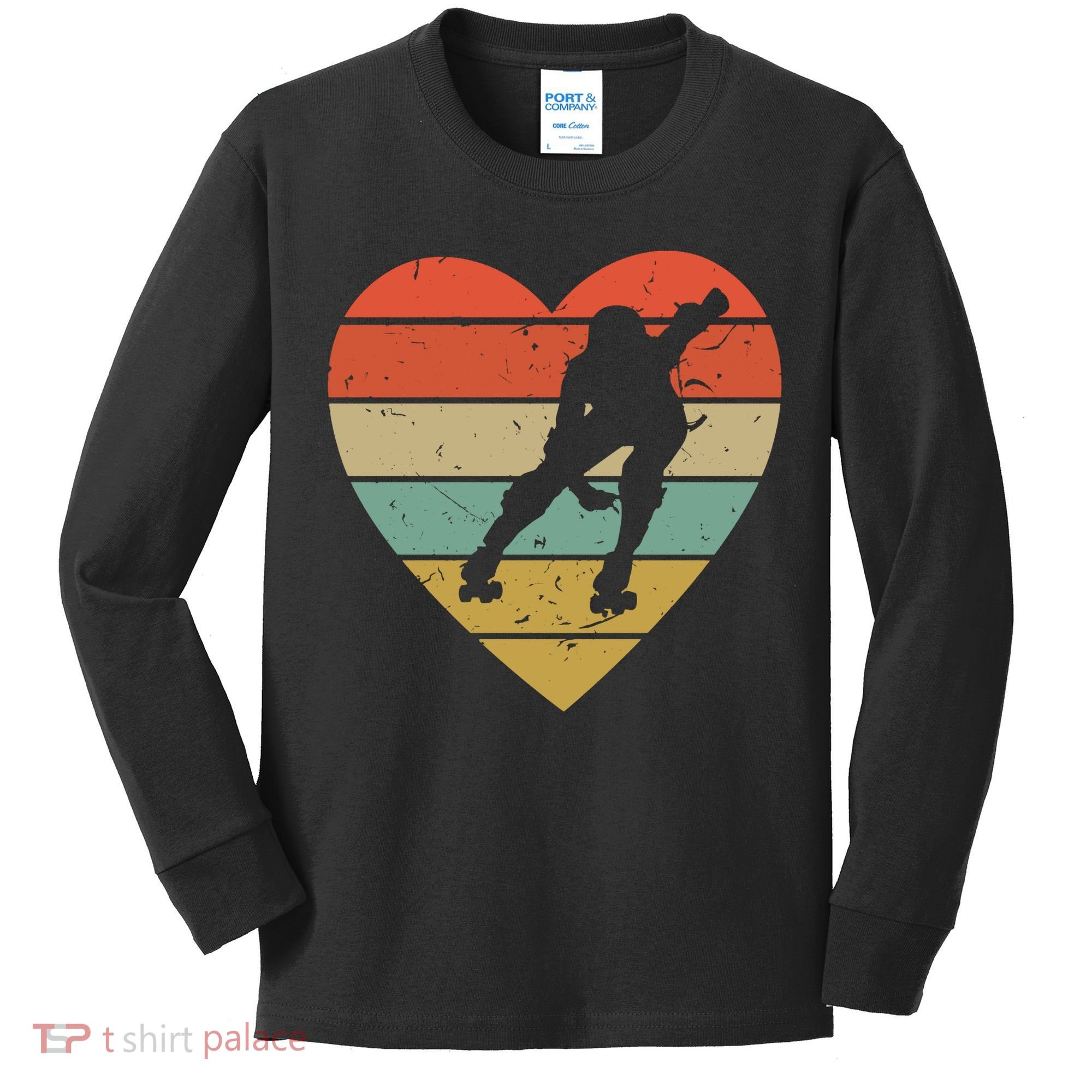 Roller Derby Heart Retro Skater Player Kids Long Sleeve Shirt