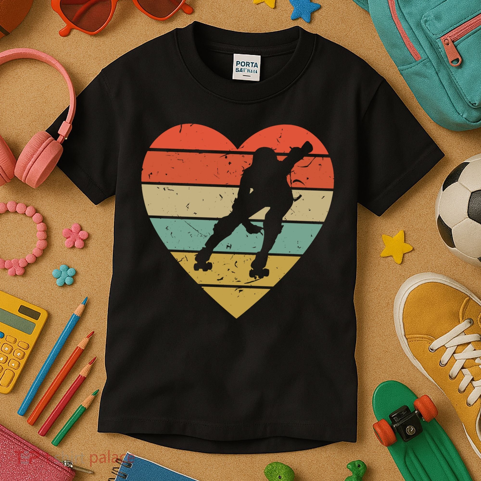 Roller Derby Heart Retro Skater Player Kids T-Shirt