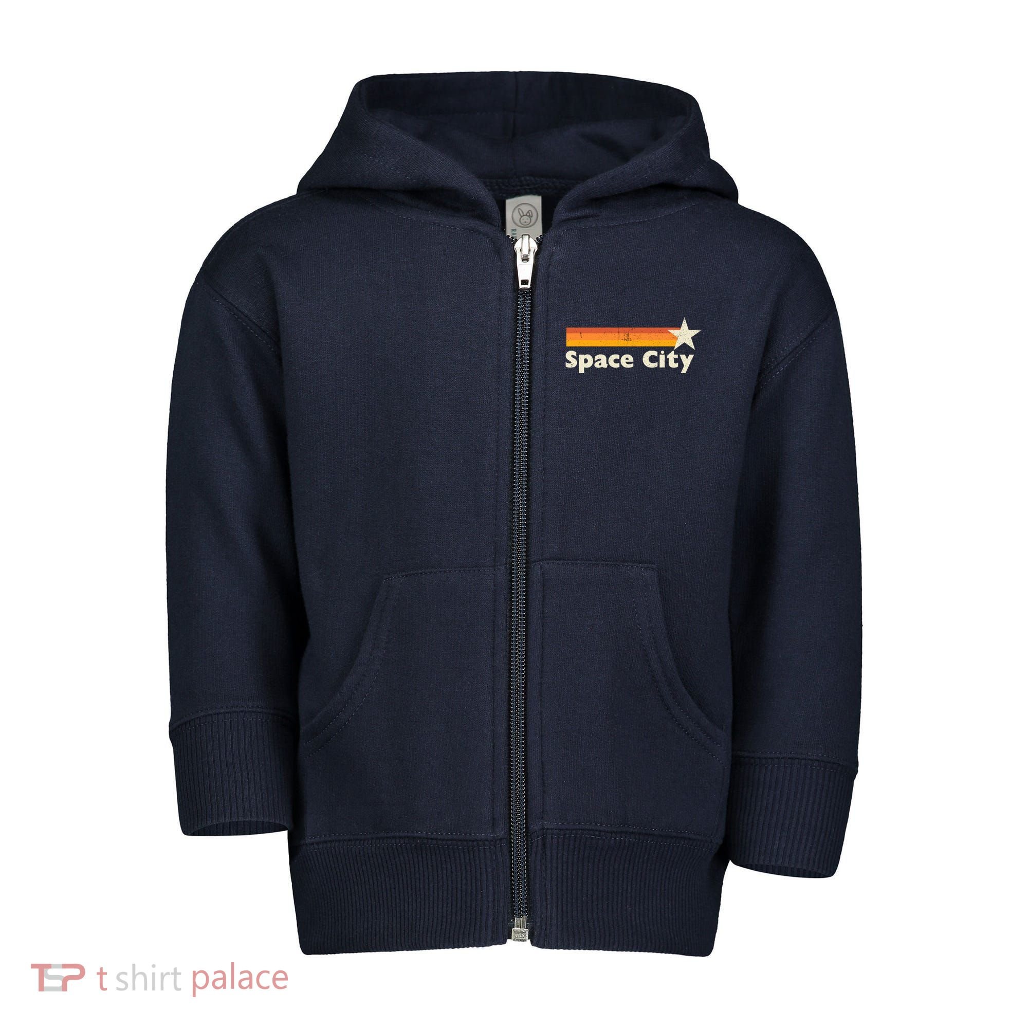 Retro Distressed Houston Baseball Space City Toddler Zip Fleece Hoodie