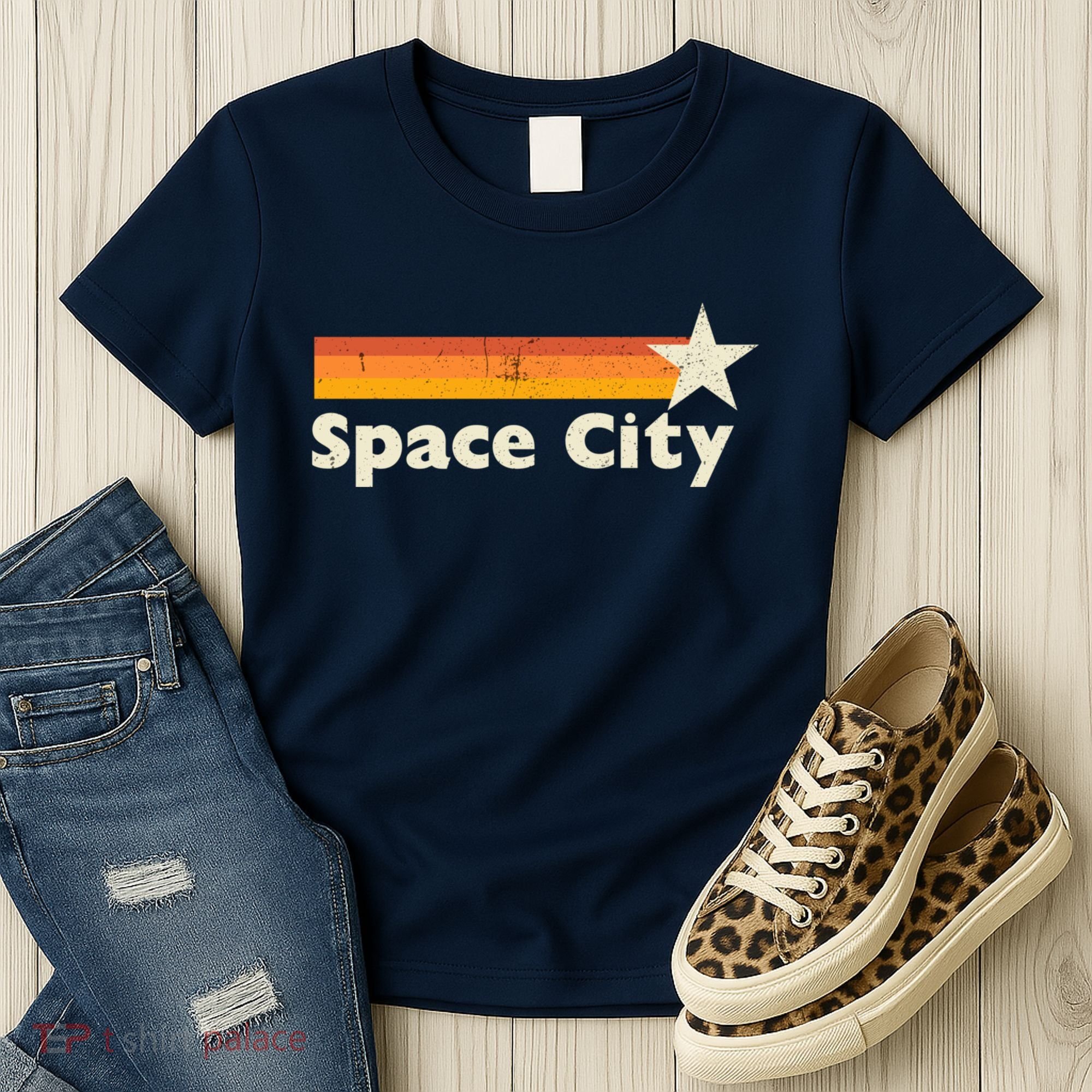 Retro Distressed Houston Baseball Space City Women's T-Shirt