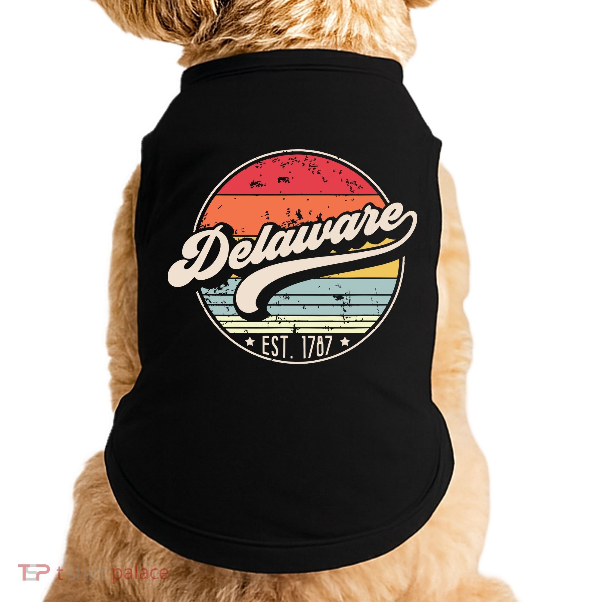 Retro Delaware Home State De Cool 70s Style Sunset Doggie Tank