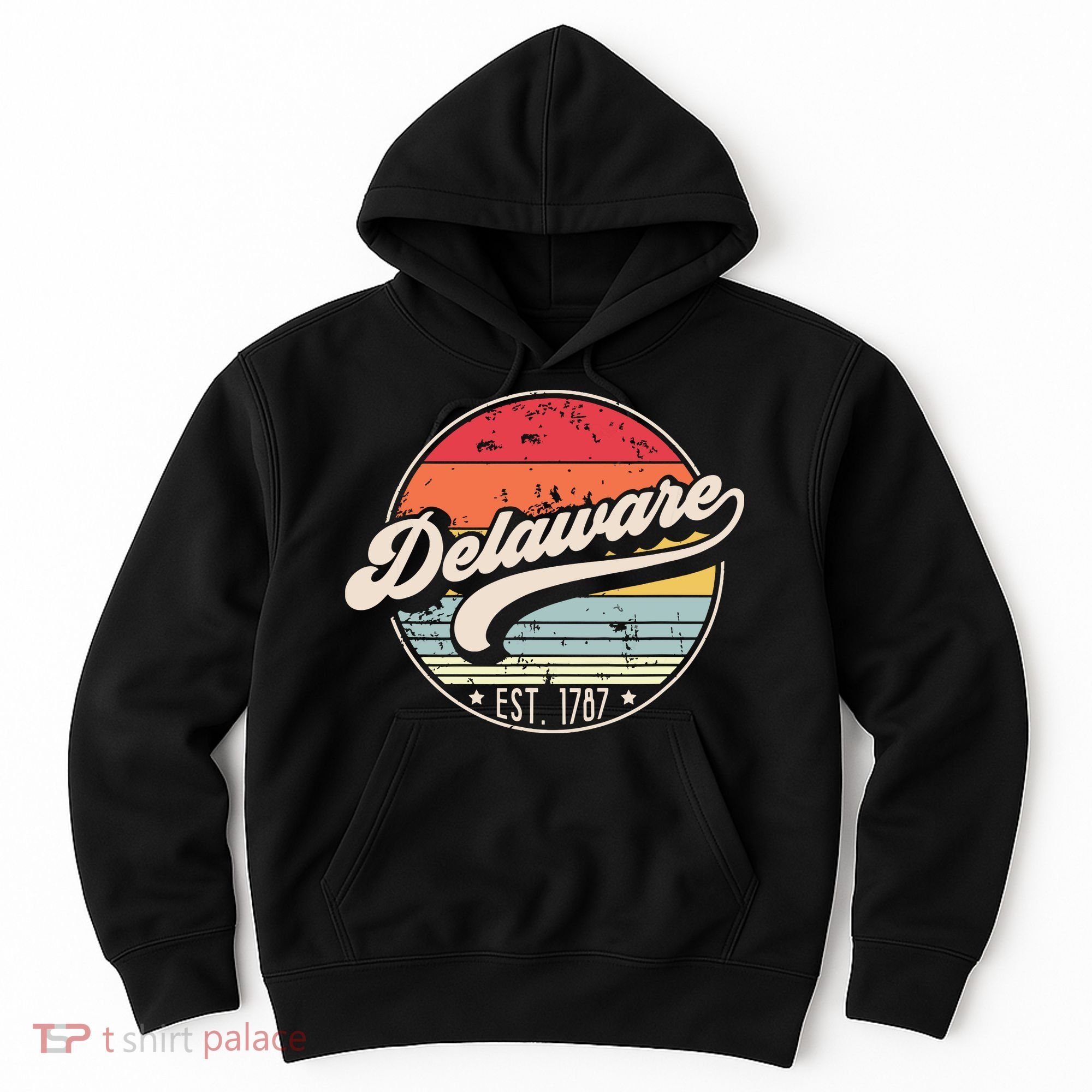 Retro Delaware Home State De Cool 70s Style Sunset Hoodie