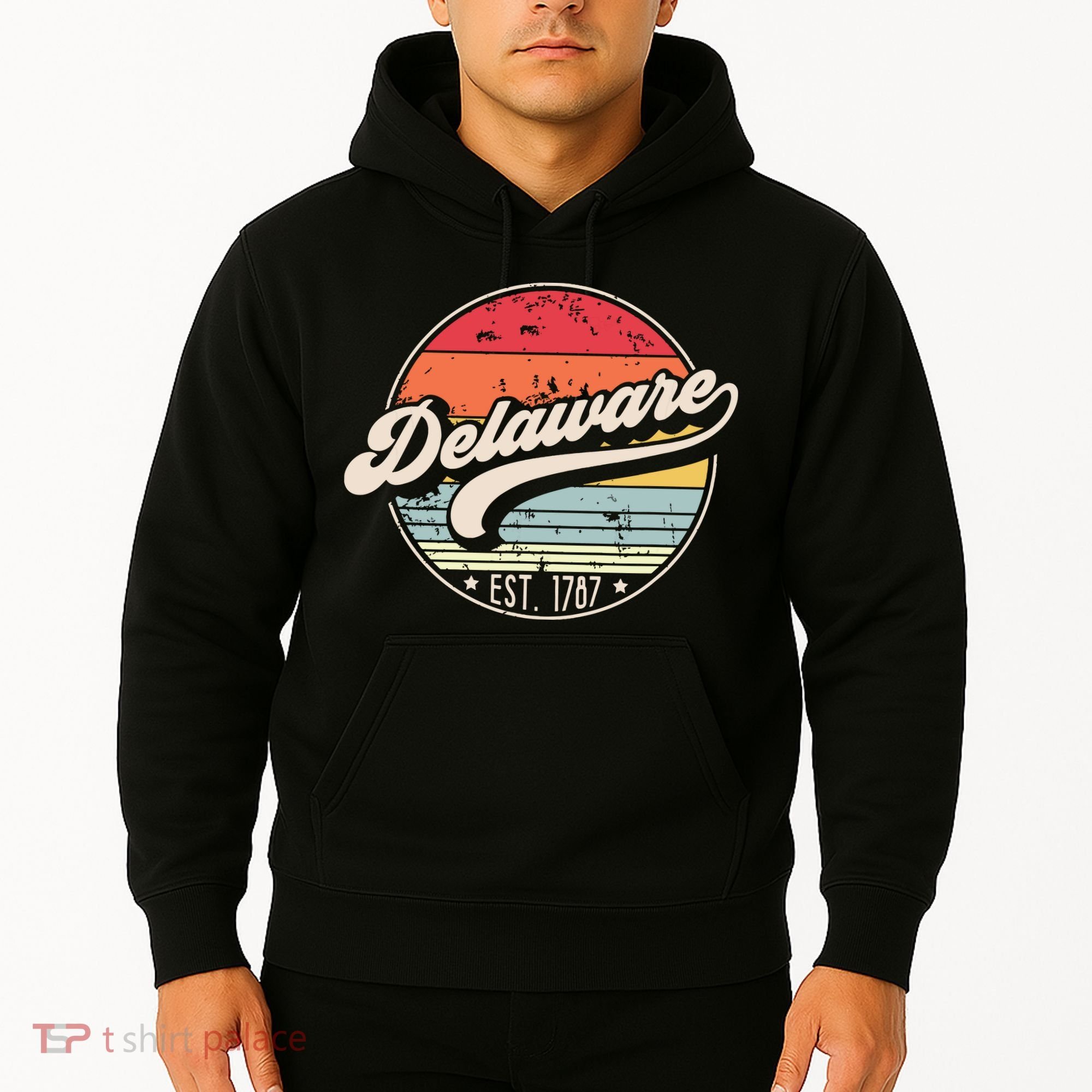 Retro Delaware Home State De Cool 70s Style Sunset Hoodie